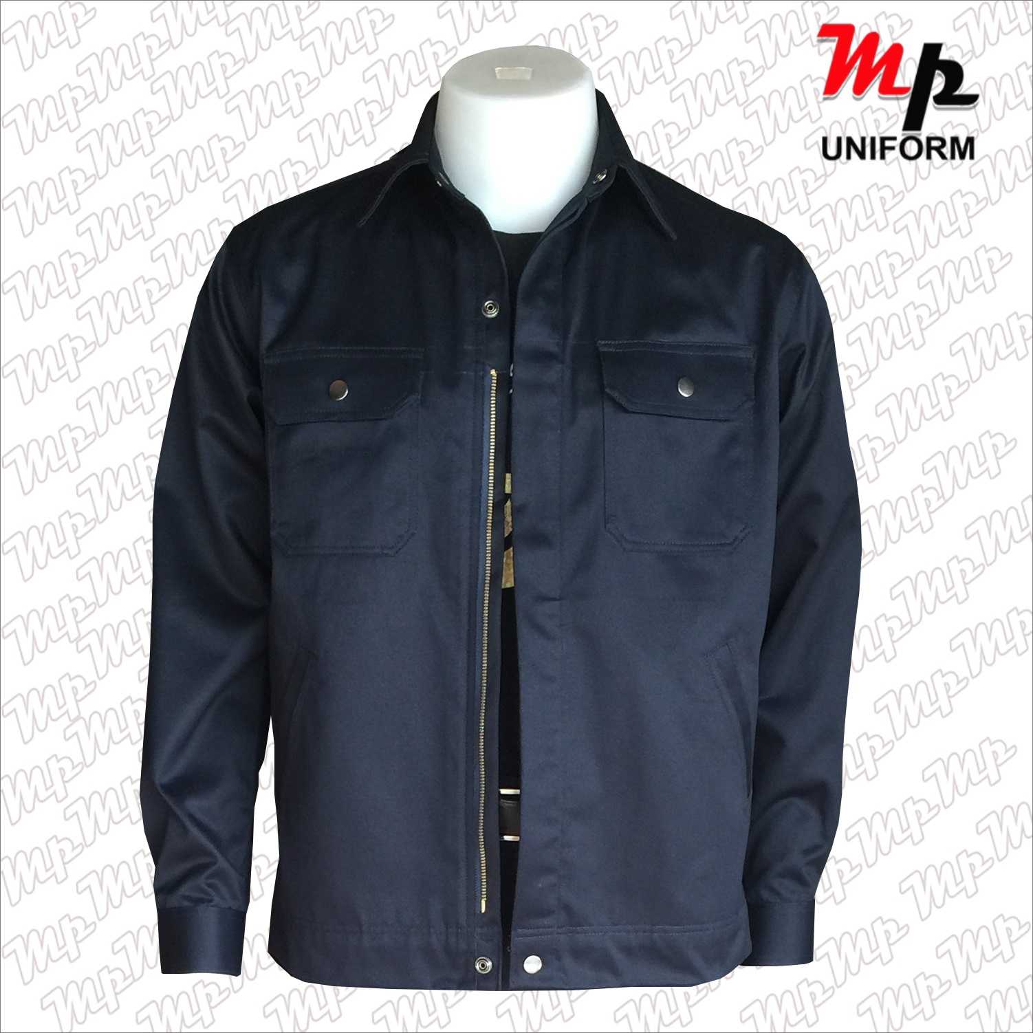 MPJ004-05 เสื้อช่างผ้าเวสปอยท์ ซิปซ่อน แถบสะท้อนแสงหลัง สีกรมท่า