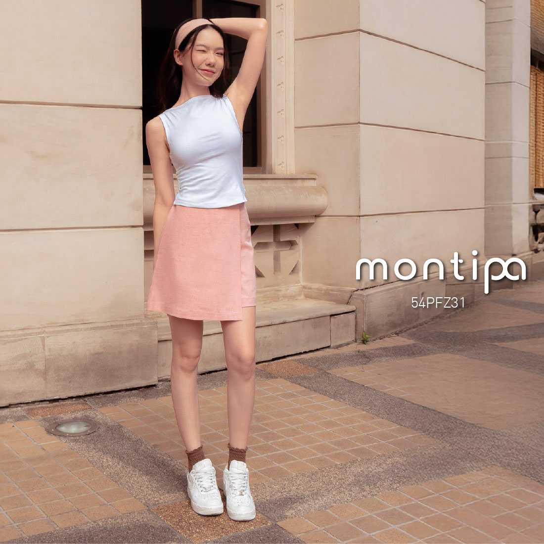 Montipa กางเกงกระโปรง ซิปหลัง ดีเทลเลเยอร์ด้านหน้า ผ้า Comfort 54PFZ31