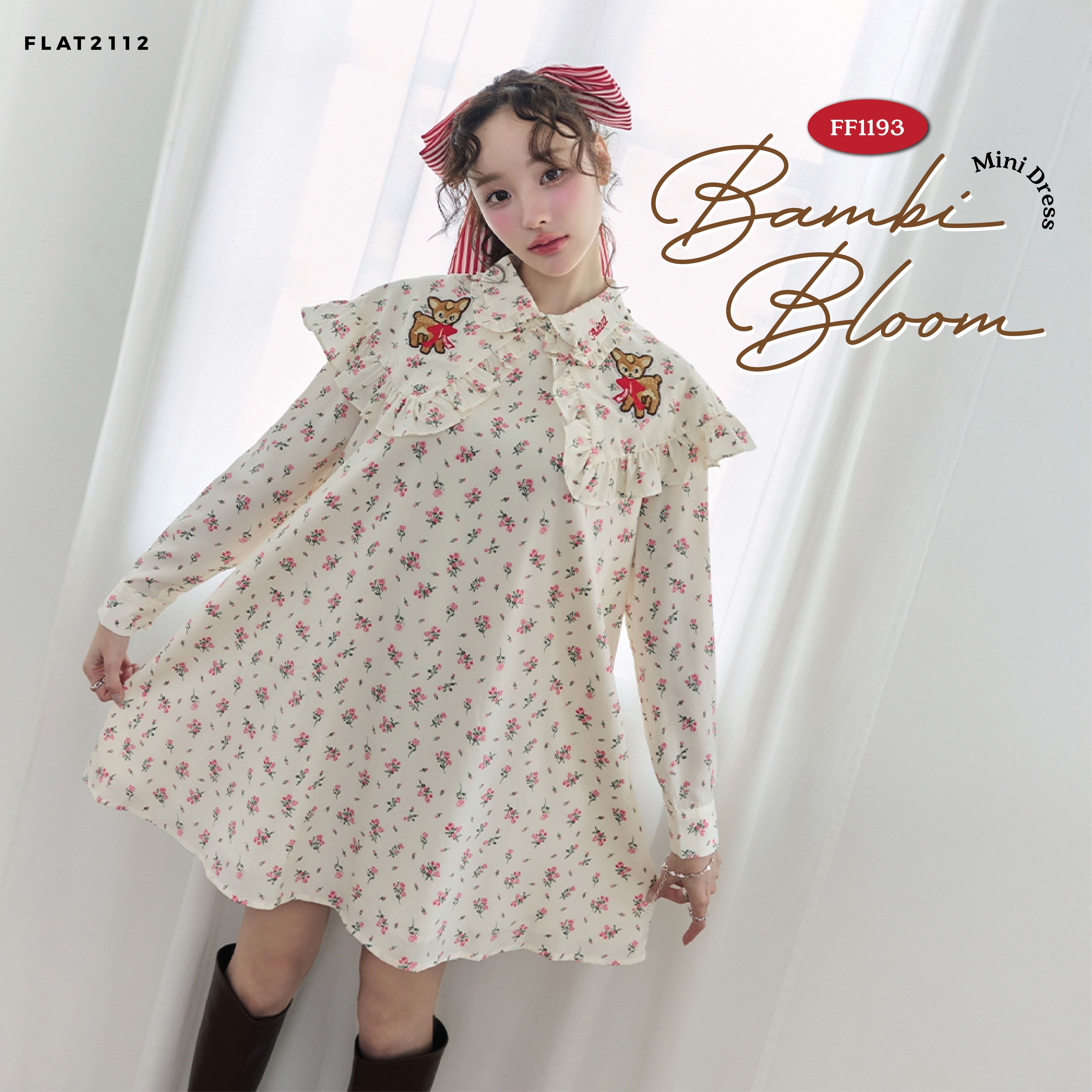 FLAT2112 : BAMBI BLOOM MINI DRESS  เดรสสั้น คอปกเเฟชั่น เดรสใส่เที่ยว ใส่สบาย  มีพลัสไซซ์ (FF1193)