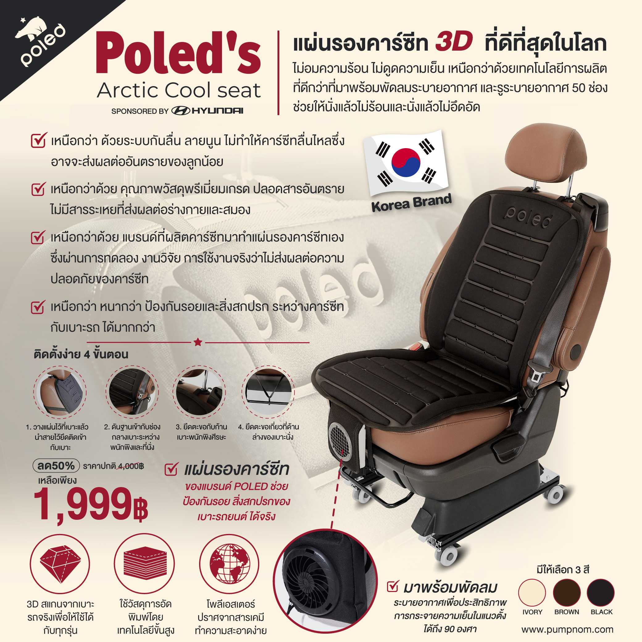POLED Arctic Cool seat แผ่นรองนั่งทำความเย็น ระบายอากาศสำหรับใช้ในรถยนต์