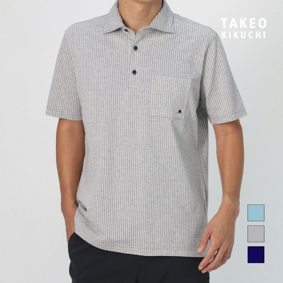 TAKEO KIKUCHI เสื้อโปโล DELAVE TEXTURED JERSEY POLO SHIRT