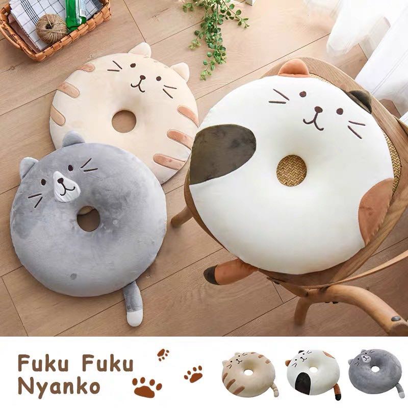 หมอนโดนัท เบาะรองนั่ง รูปแมว Fuku Fuku มี 3 สีน้าา 🤍🌈