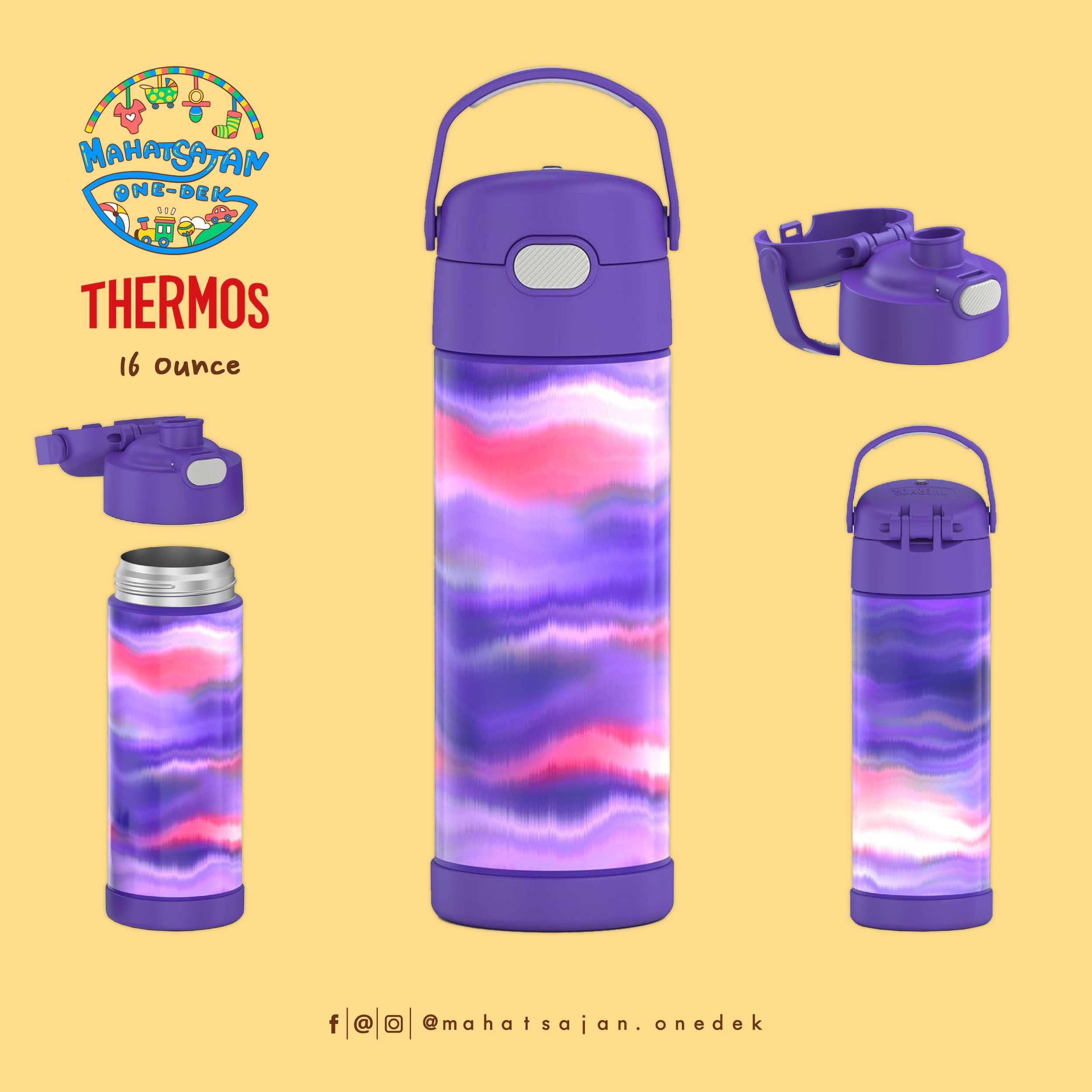 Purple Mirage The Funtainer 16 Oz Stainless Steel Water Bottle  กระติกน้ำเก็บอุณหภูมิ ยกดื่ม