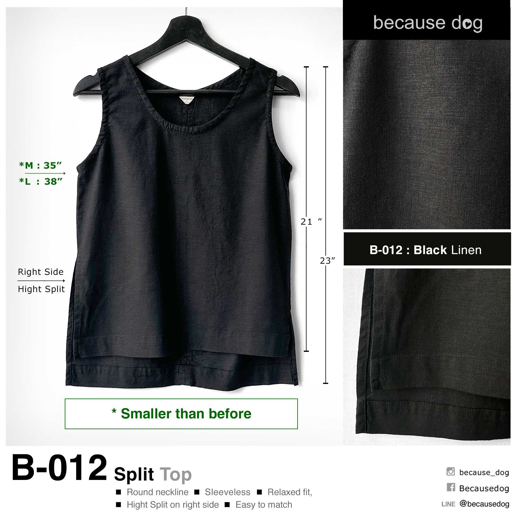 B-012 : Black Linen ผ้าลินินสีดำ ผ้านุ่มใส่สบายไม่ร้อนค่ะ ( ขนาดเล็กกว่าปกติค่ะ )