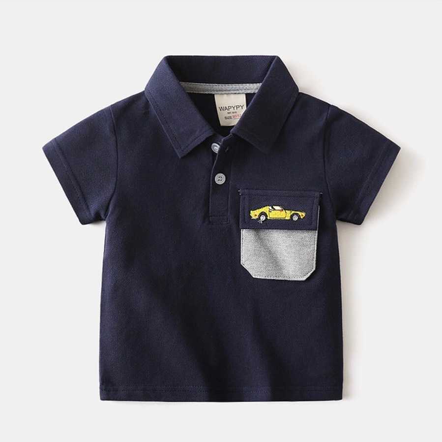 เสื้อโปโลสีกรม ลายรถ - Size120
