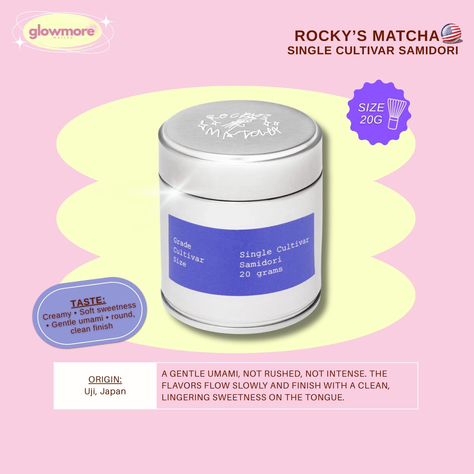 Rocky's Matcha - Single Cultivar Samidori 20g | กระปุกเงินม่วง