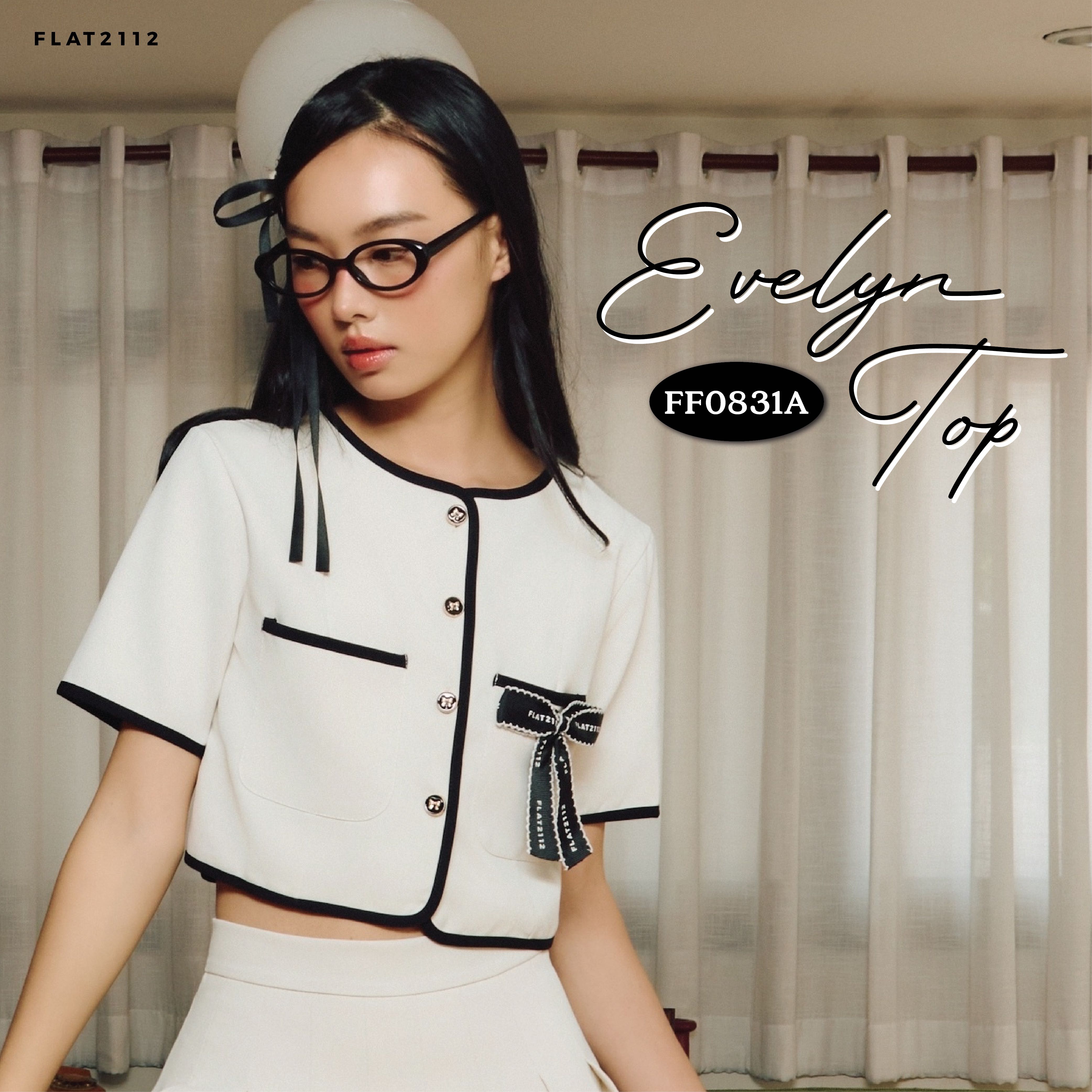 FLAT2112 FF0831A : EVELYN TOP  เสื้อเชิ้ต เสื้อเชิ้ตครอป เสื้อกระดุมหน้า