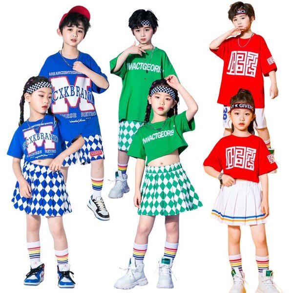 พร้อมส่ง ชุดเต้น ชุดเชียร์ เซ็ทเสื้อแขนสั้น+กระโปรง/กางเกง ลายหมากรุก