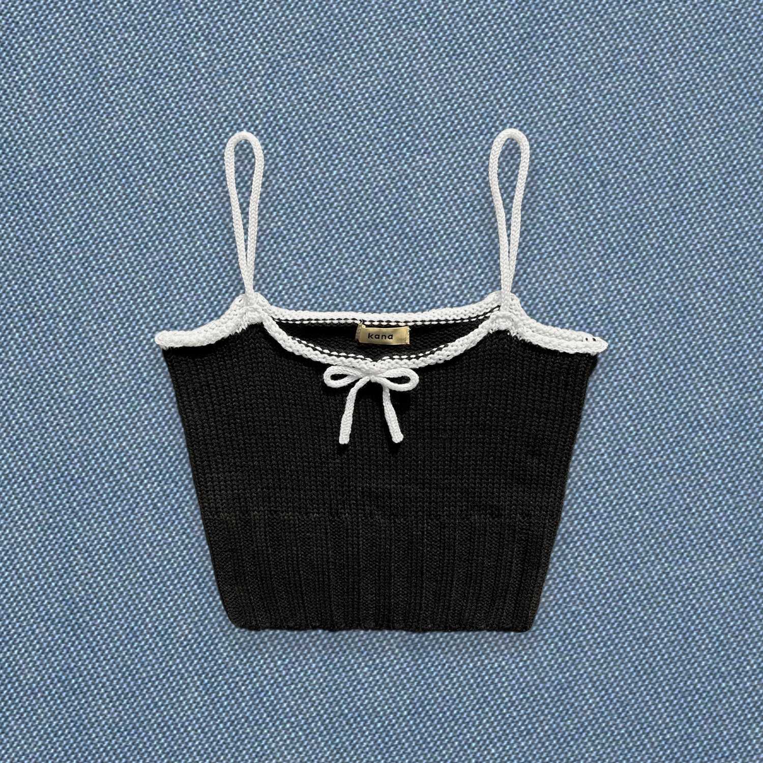 Ribbon Knit Top (Black-White)
