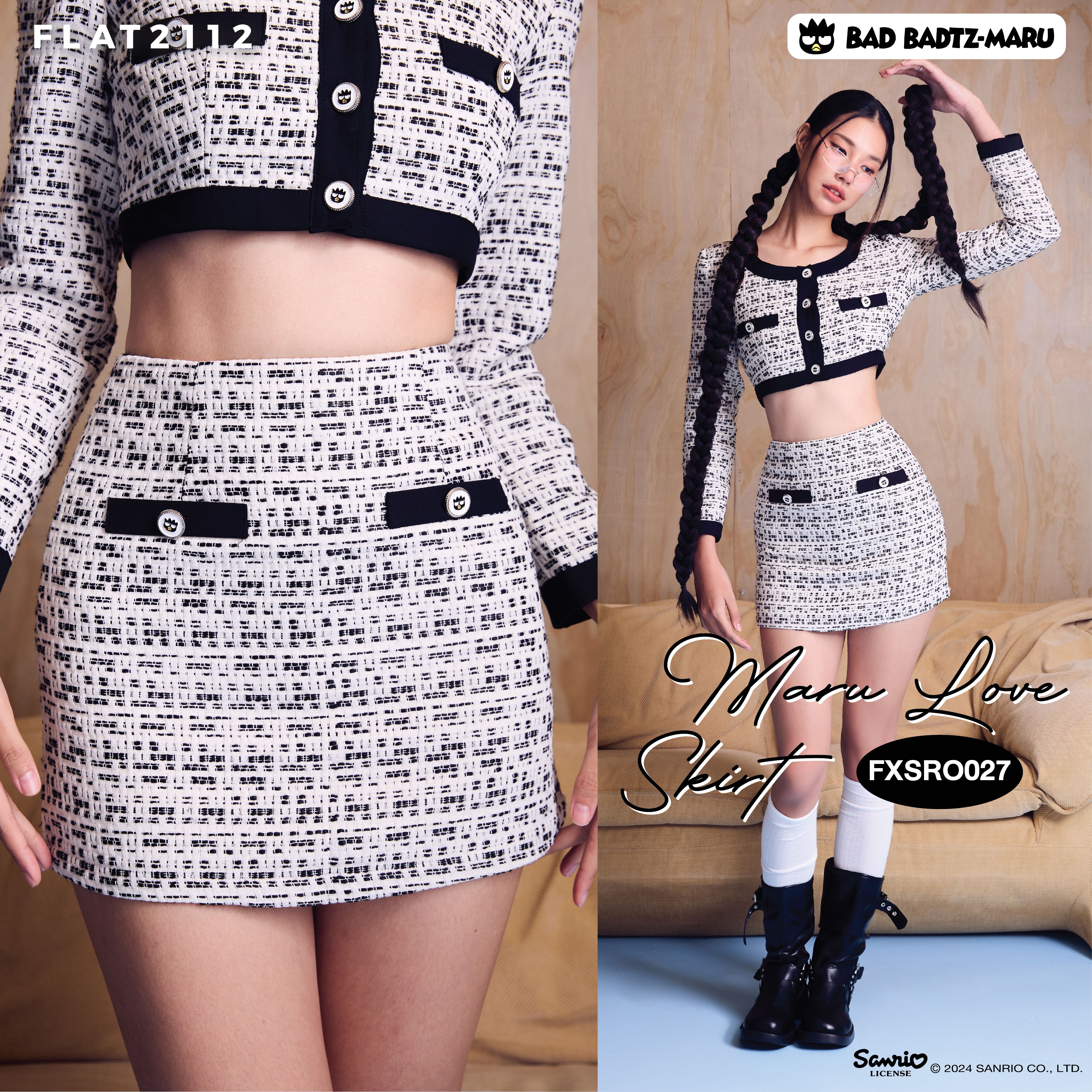 FLAT2112 FXSRO027 : MARU LOVE SKIRT กระโปรงทรงเอ ผ้าทวีต