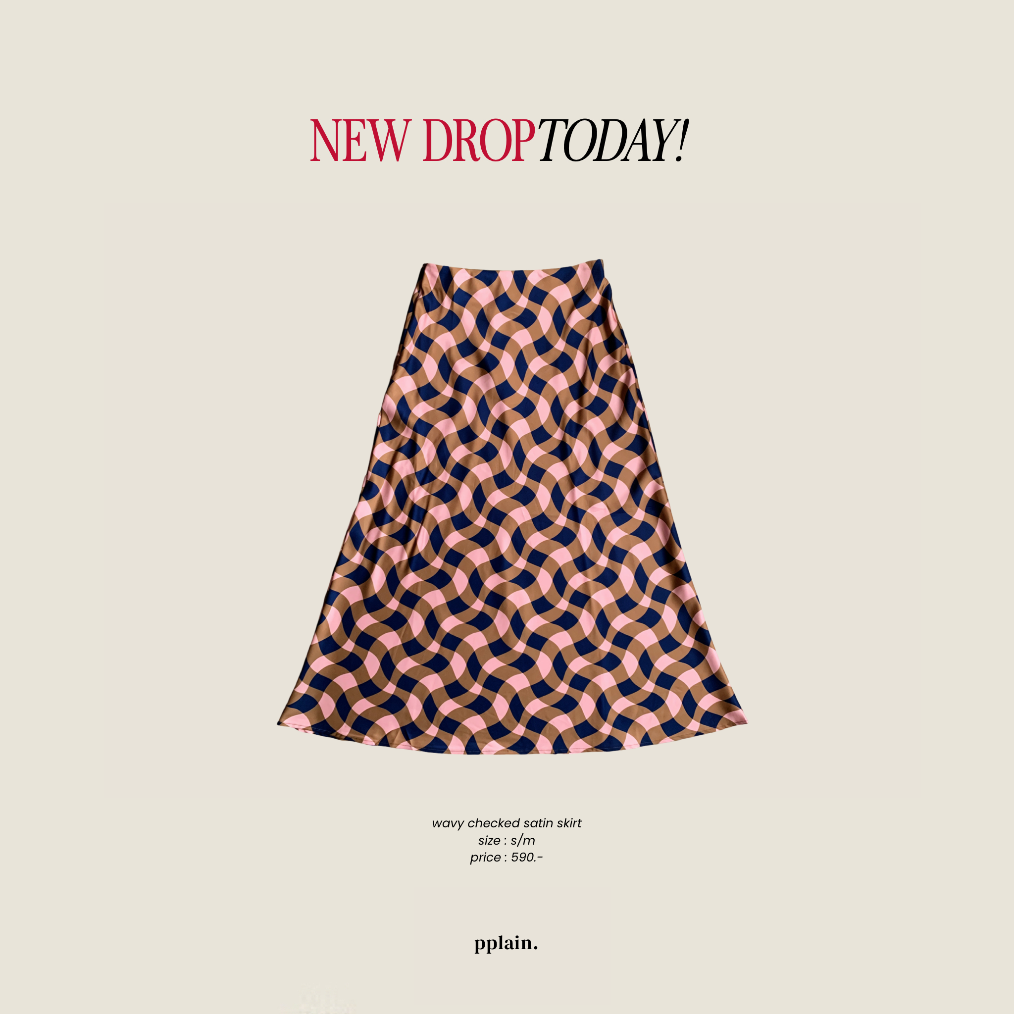 Wavy checked satin skirt