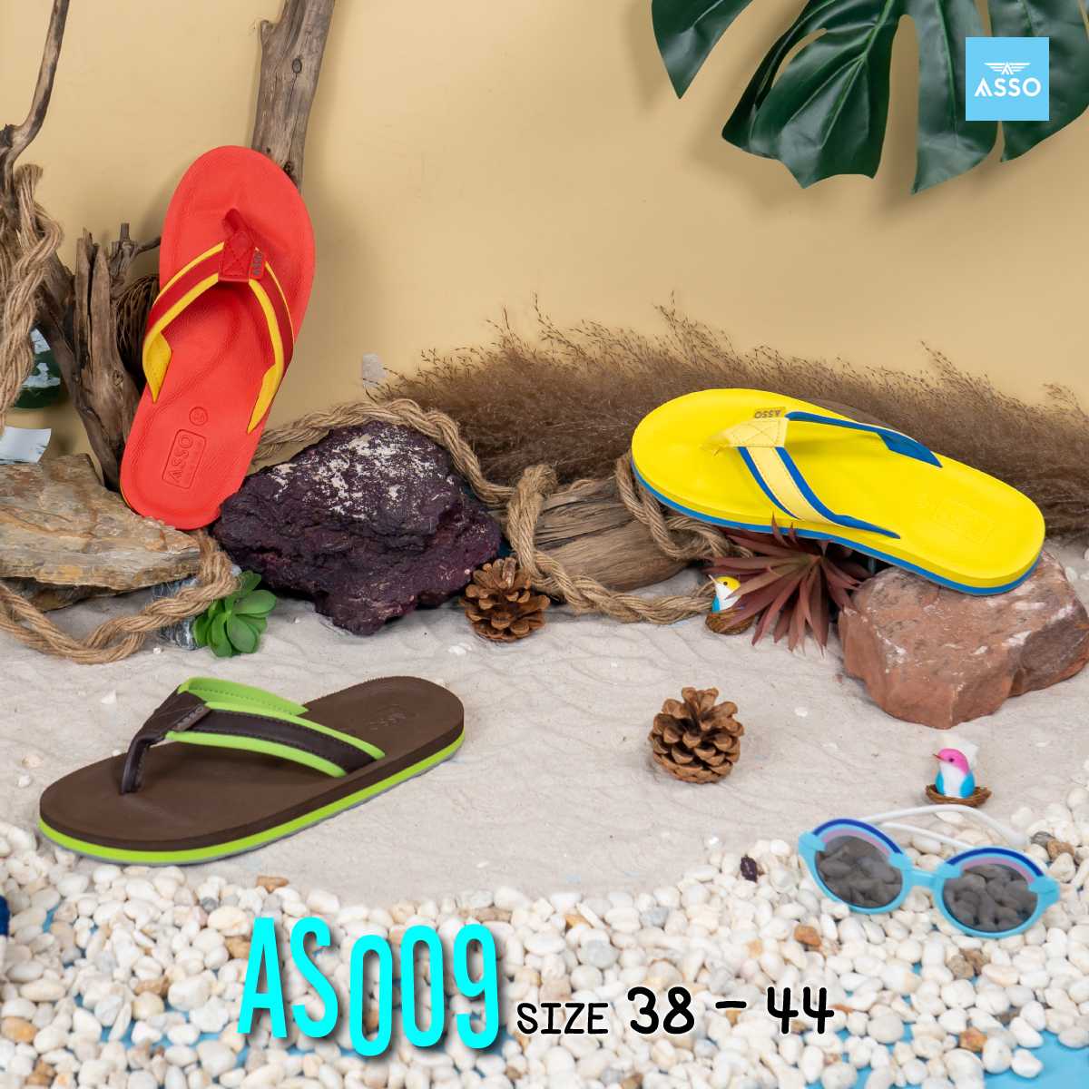 รองเท้าแตะ แบบหูคีบ พื้นยางพารา  ASSO รุ่น AS009