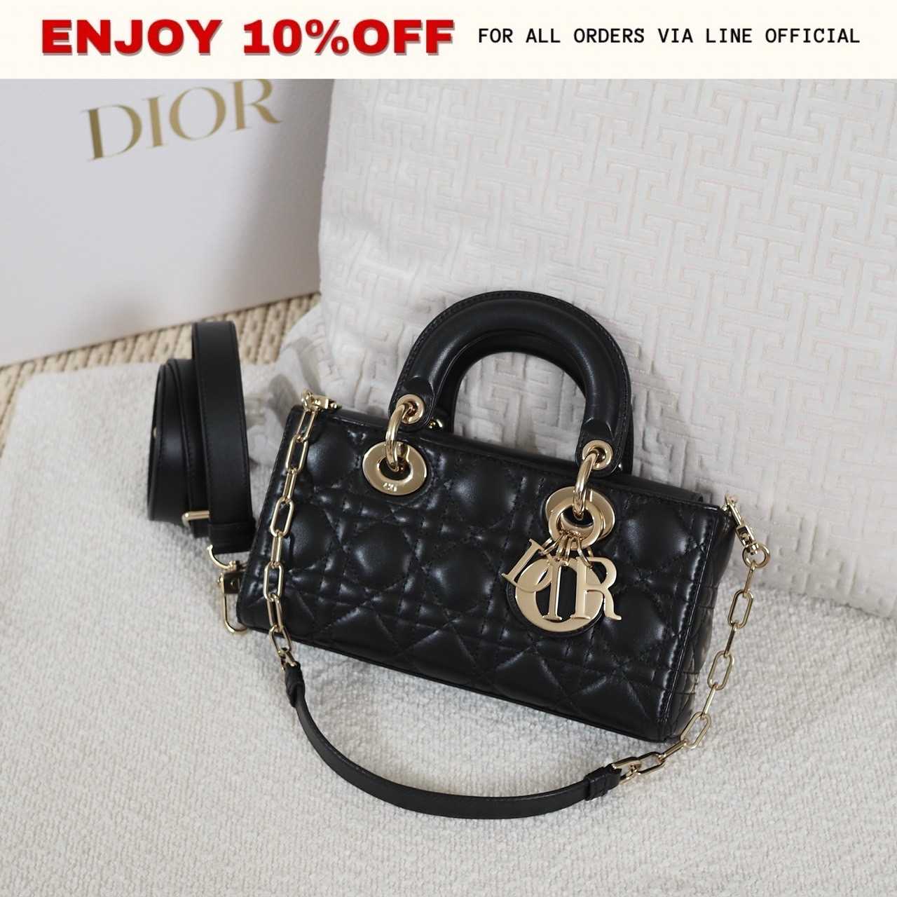 📍LIKE NEW📍DIOR Small Lady D-Joy สี Black Lambskin GHW | Bag