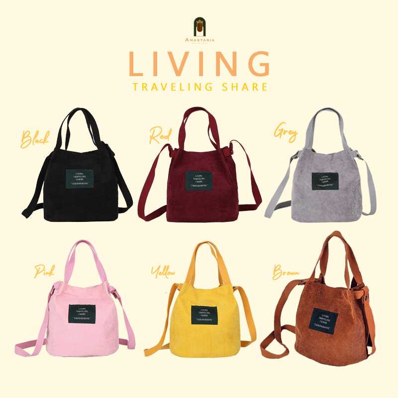 โล๊ะ ( SALE !!!  27.-)  กระเป๋าผ้าลูกฟูก Living Traveling Share
