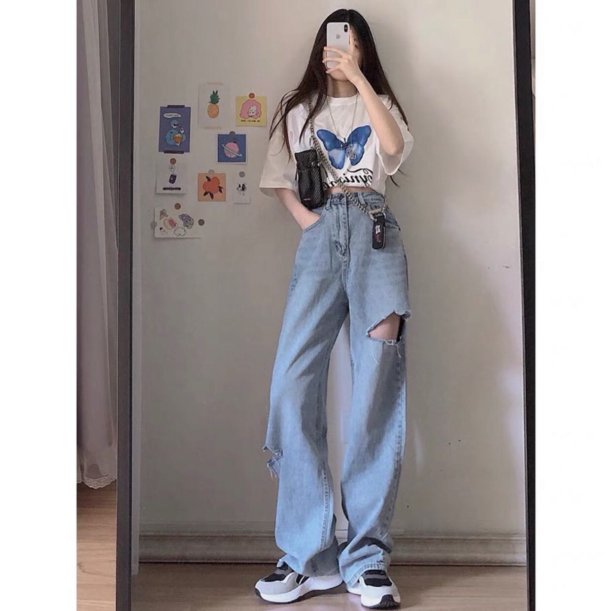พร้อมส่ง🖤กางเกงยีนส์ขาดต้นขา