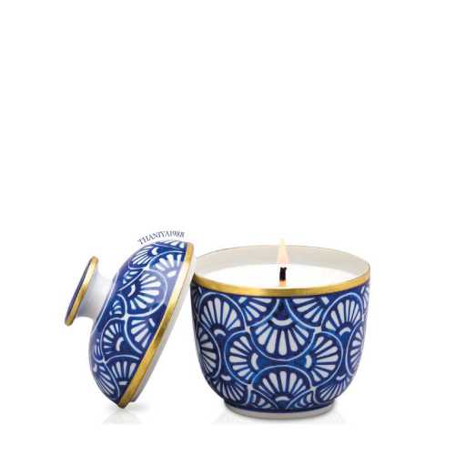 Ceramic Candle Tuay Size L Art Deco Fan Pattern เทียนหอมในเซรามิกรูปทรงถ้วยลายพัด ขนาด L