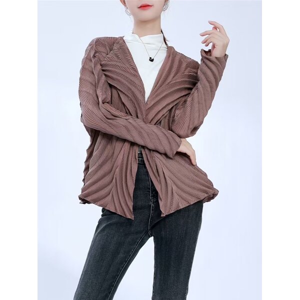 ปรับราคาลง20%!! 2MUAY รุ่น SA1221 เสื้อคลุมพลีทคุณภาพ LONG SLEEVE CIRCLE PLEATED CARDIGAN สีนำ้ตา...