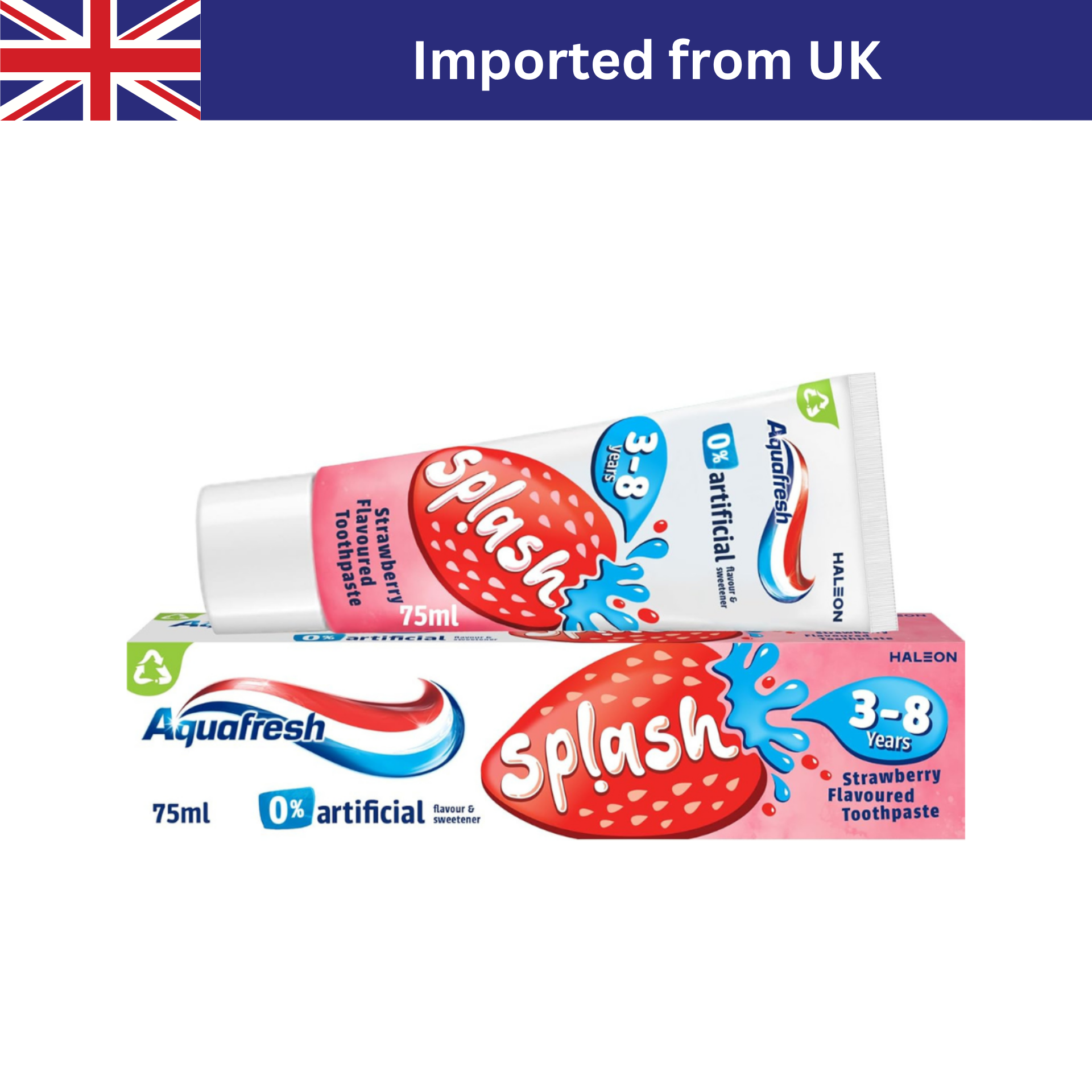 ยาสีฟันเด็ก Aquafresh Splash Strawberry Flavour Kids Toothpaste 3-8 Years 75 ml