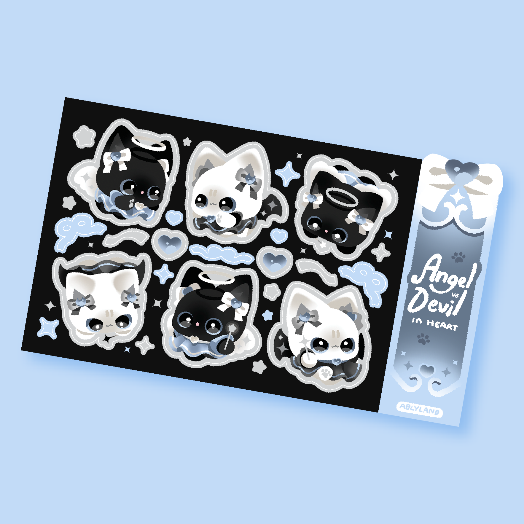 mini angel vs devil cat (metallic sticker)