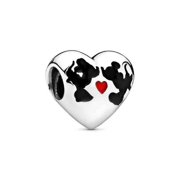 Disney Minnie & Mickey heart silver charm with black and red enamel