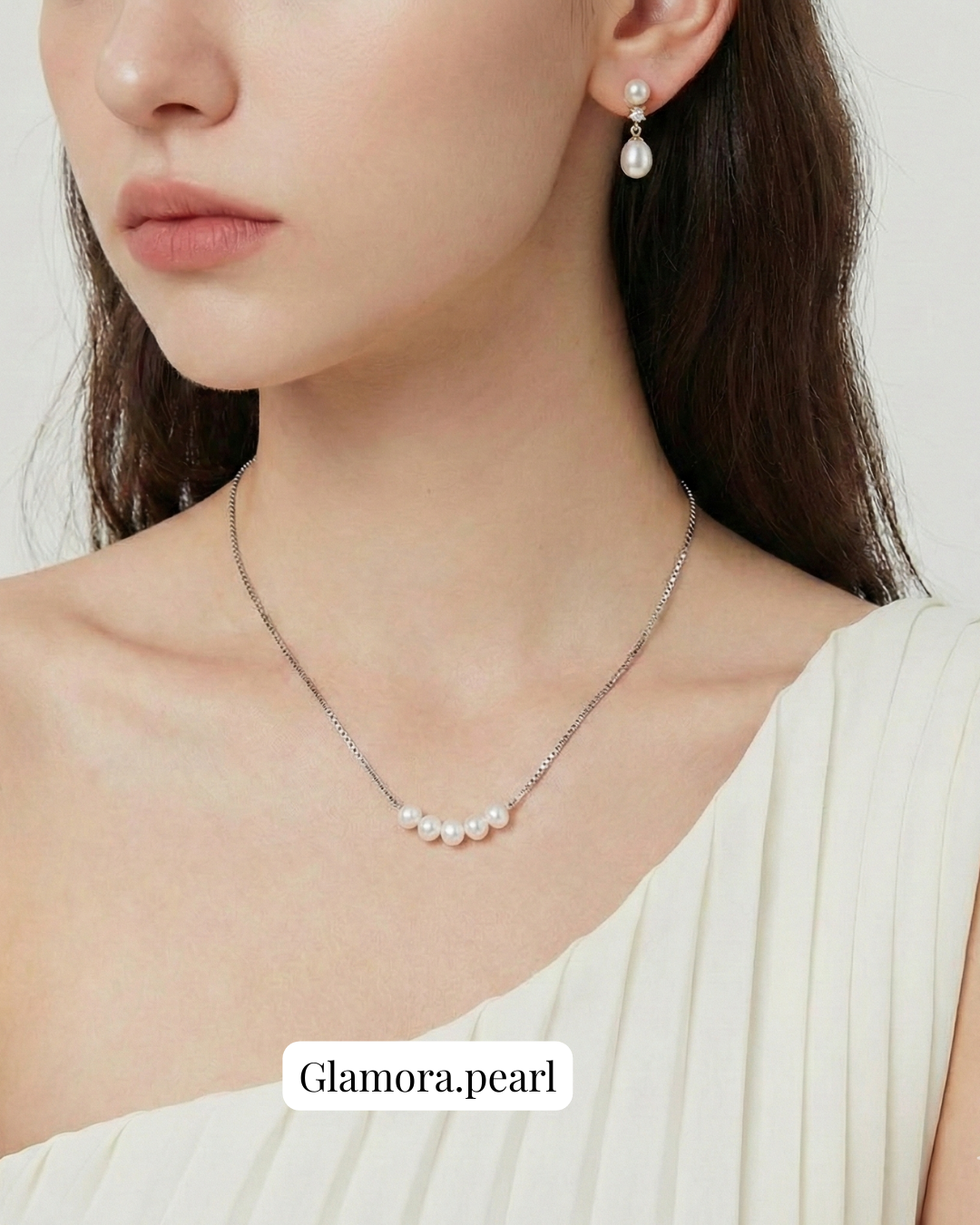 N02  สร้อยคอรุ่นGraceful Row ไข่มุกแท้5เม็ด เงินแท้S925  พร้อมกล่องกิ๊ฟเซ็ต