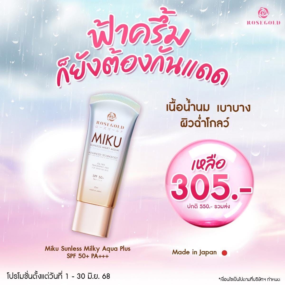 🔥[6.6 Mid year sale] 🔥 MIKU SUNLESS MILKY !AQUA SUNSCREEN (กันแดดหน้าฉ่ำวาว)ส่งฟรี
