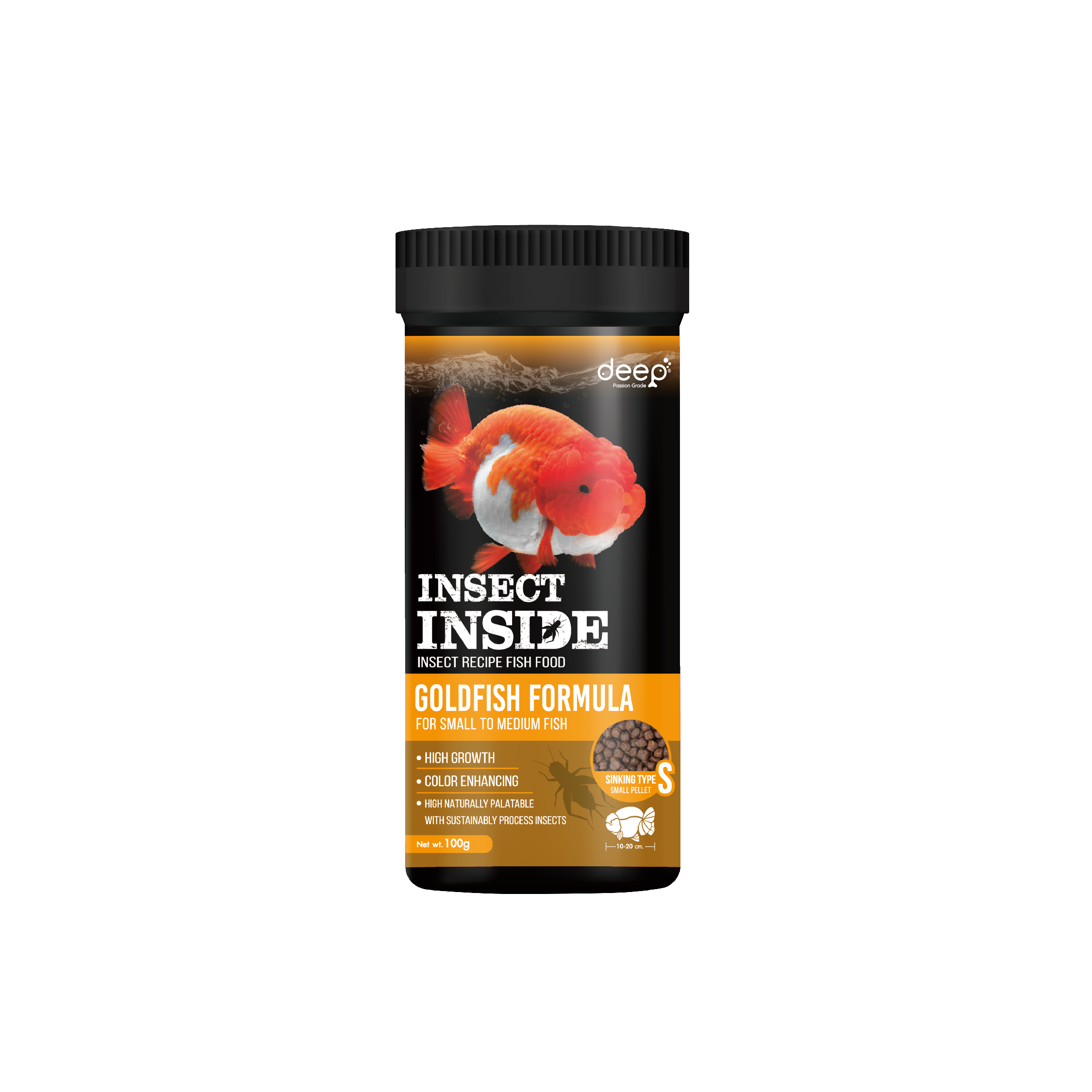 Deep Insect Inside อาหารปลาทองทุกสานพันธุ์สูตรเร่งโต&เร่งสี  (เม็ด S) 100g
