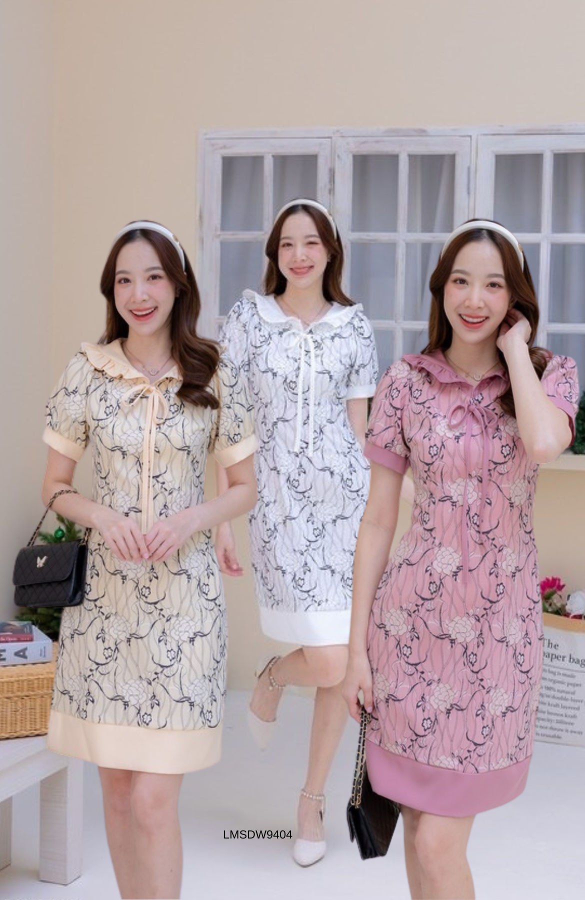 S-XL เดรสสั้นคอบัว LMSDW9404