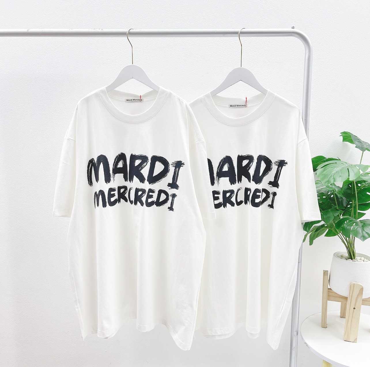 Mardi OVERSIZED Brush logo contrast T-Shirt (Ivory/White)