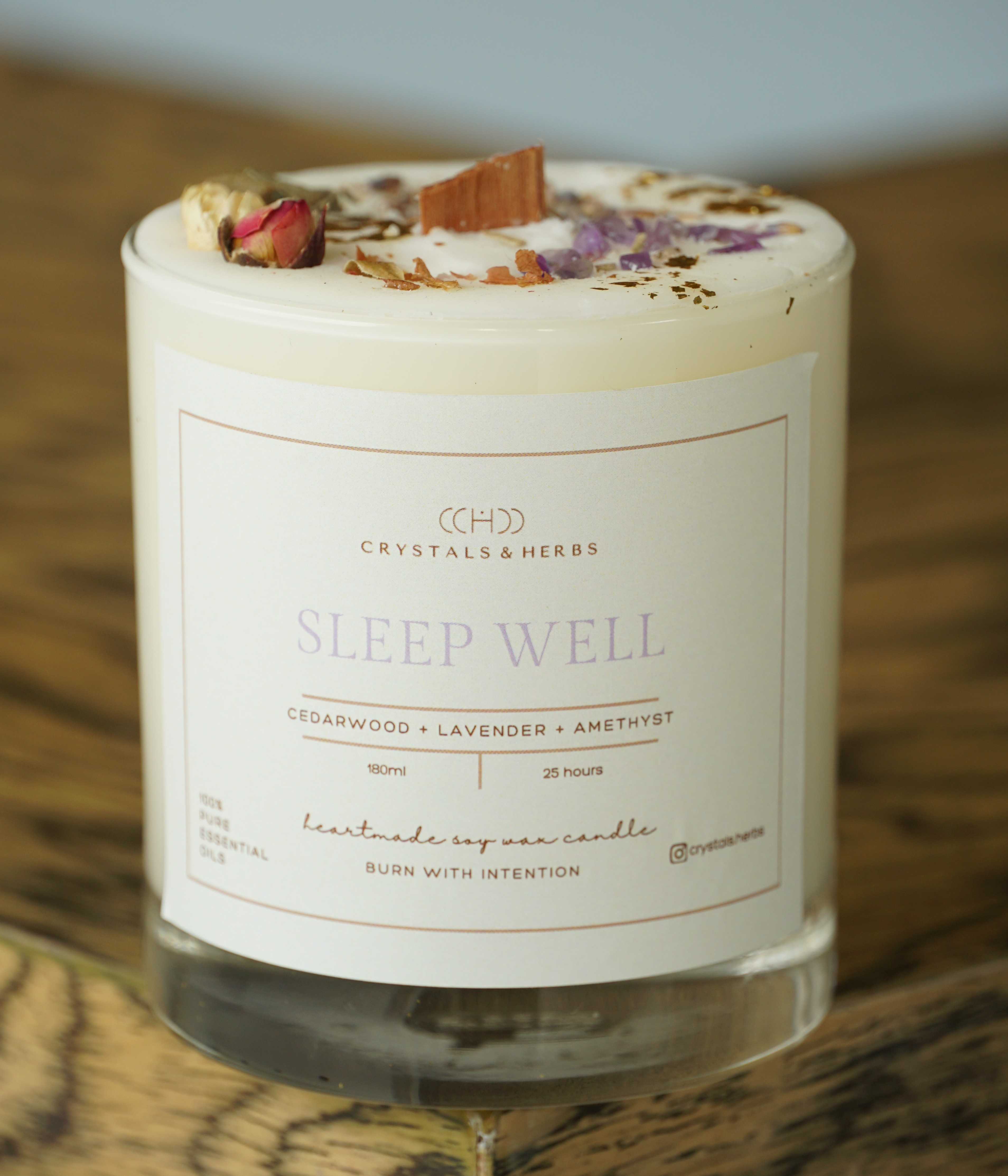 Sleep Well Soy Wax Candle 180ml-Crystals.herbs