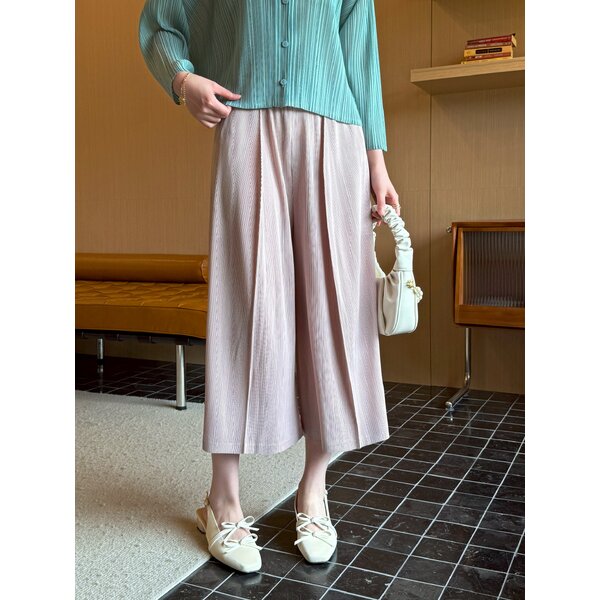 ยาว32นิ้ว! 2MUAY รุ่น GJO3559 กางเกงพลีทคุณภาพ CROPPED PLEATED WIDE LEG PANTS 7สี FREE SIZE