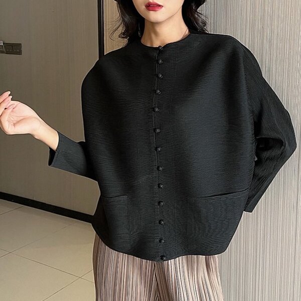 2MUAY BASIC รุ่น GJO2066 เสื้ออัดพลีทงานคุณภาพ BUTTON FRONT PLEATED TOP 17สี FREE SIZE