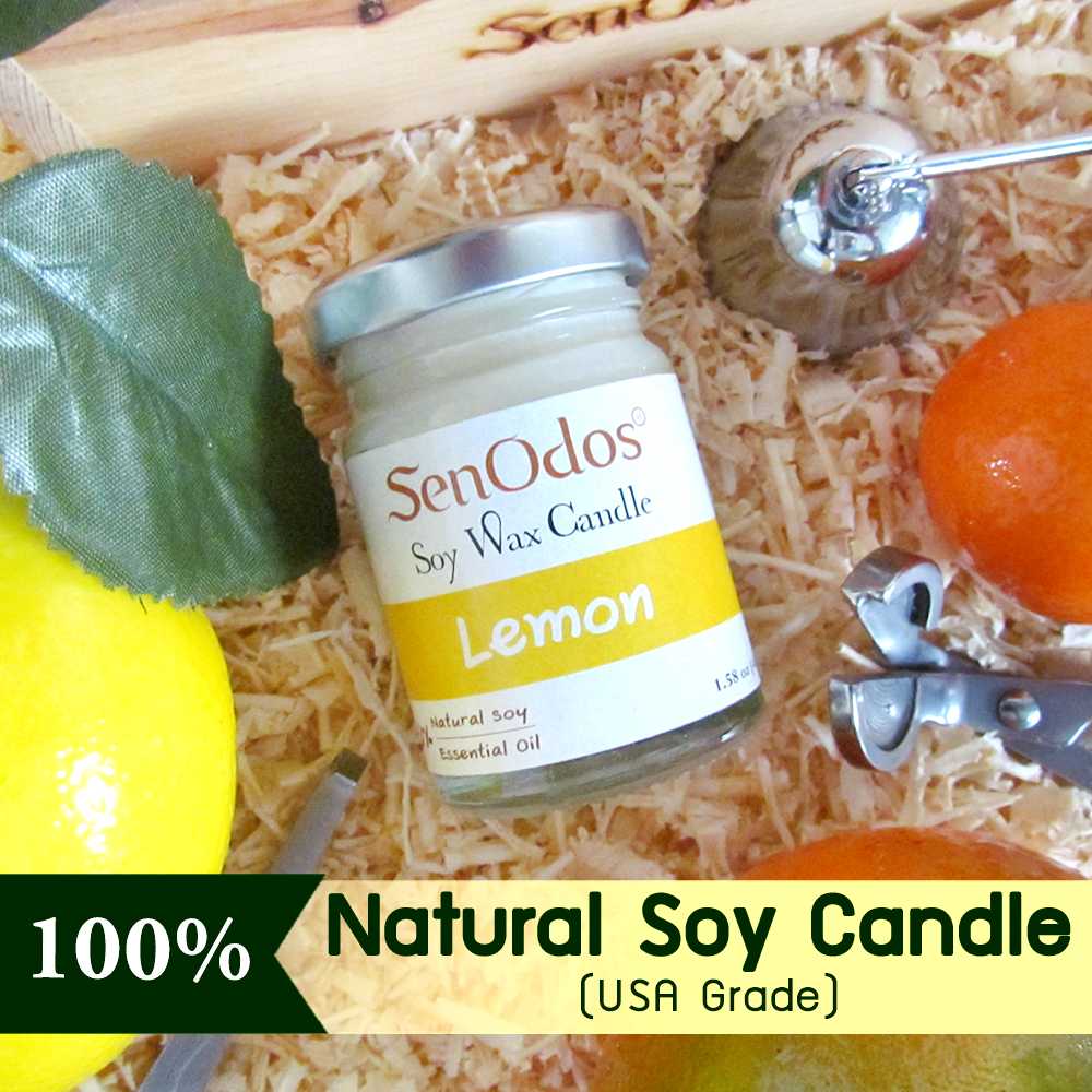 เทียนหอม อโรม่า เทียนหอมสปา Lemon Scented Soy Candle Aroma 45 g - กลิ่นเลมอนแท้