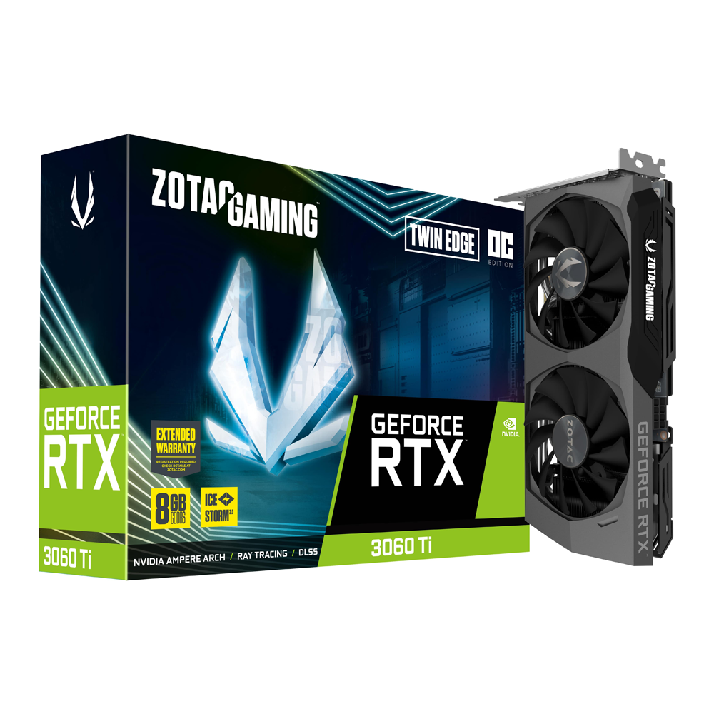 VGA (การ์ดแสดงผล) ZOTAC GAMING GEFORCE RTX 3060 TI TWIN EDGE OC LHR - 8GB GDDR6 (ZT-A30610H-10MLHR)