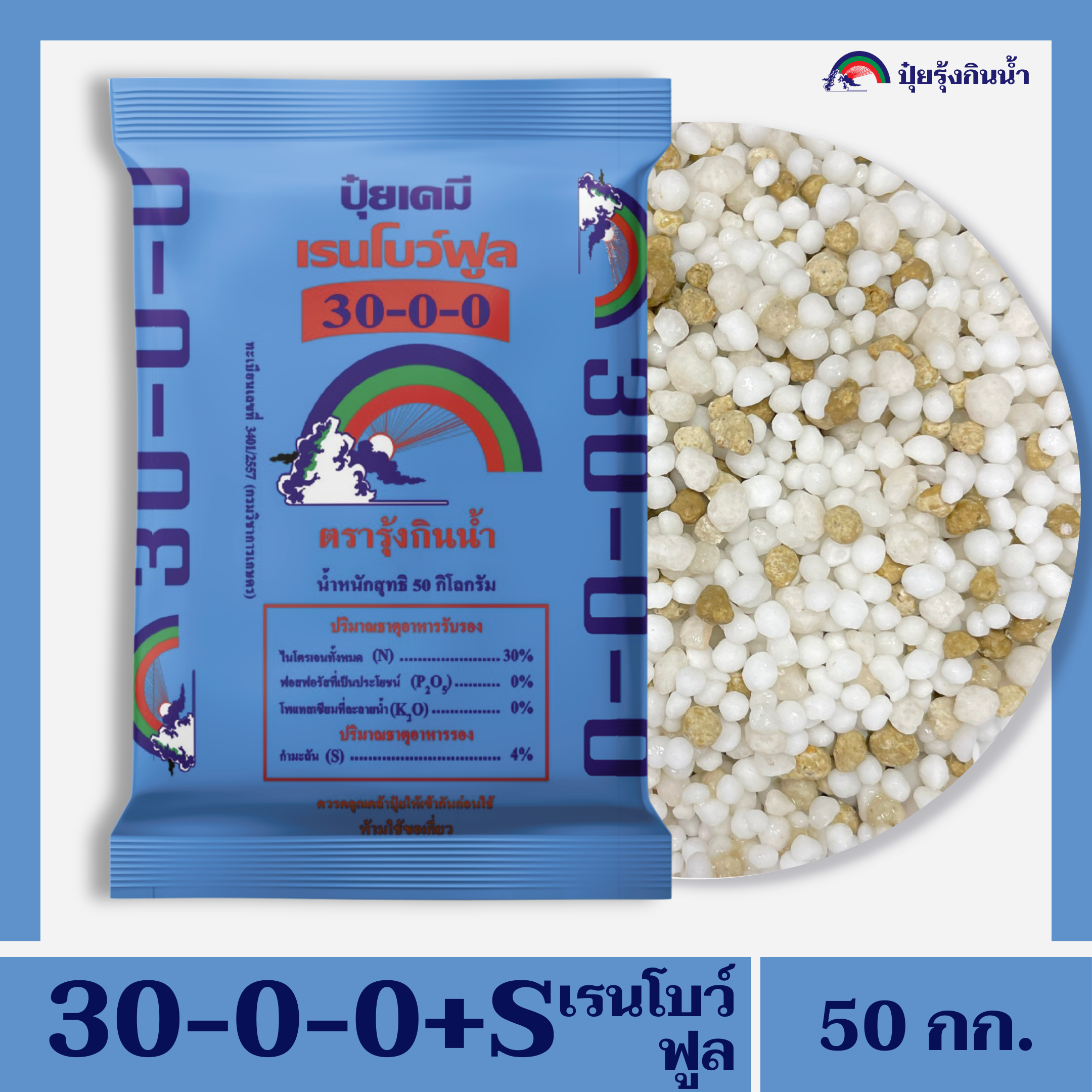 ปุ๋ยเคมี 30-0-0 เรนโบว์ฟูล ตรารุ้งกินน้ำ