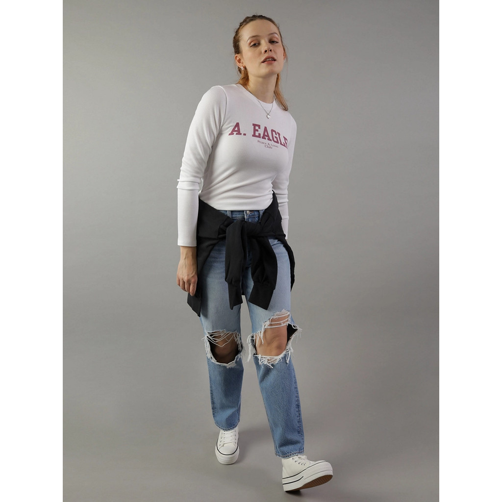 American Eagle เสื้อยืดผู้หญิง INTL THERMAL CREW NECK สี WHITE - 037-9073-100