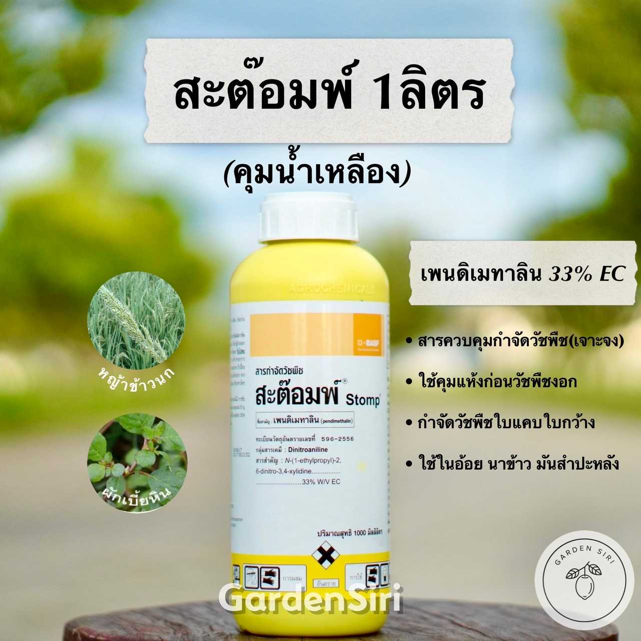 สะต๊อมพ์ (เพนดิเมทาลิน) คุมแห้ง คุมหญ้าน้ำเหลือง ตราบาก้า ขนาด 1ลิตร