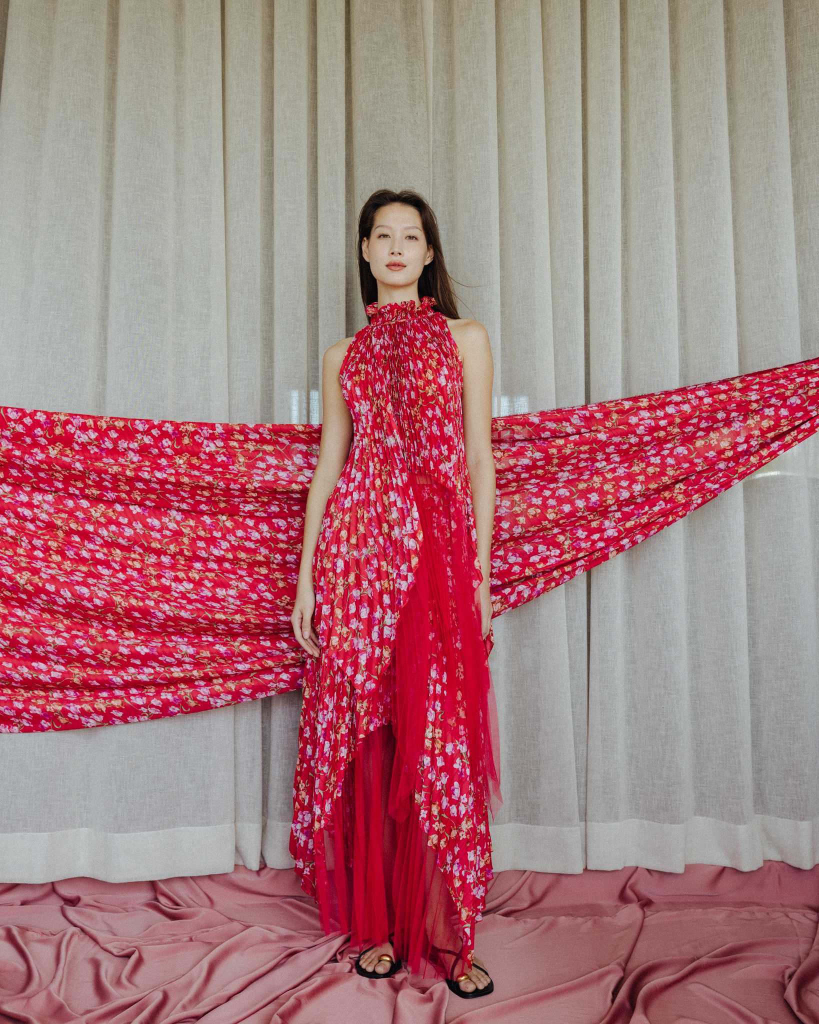 Feather Tulle Set (Top & Skirt) - Red Floral