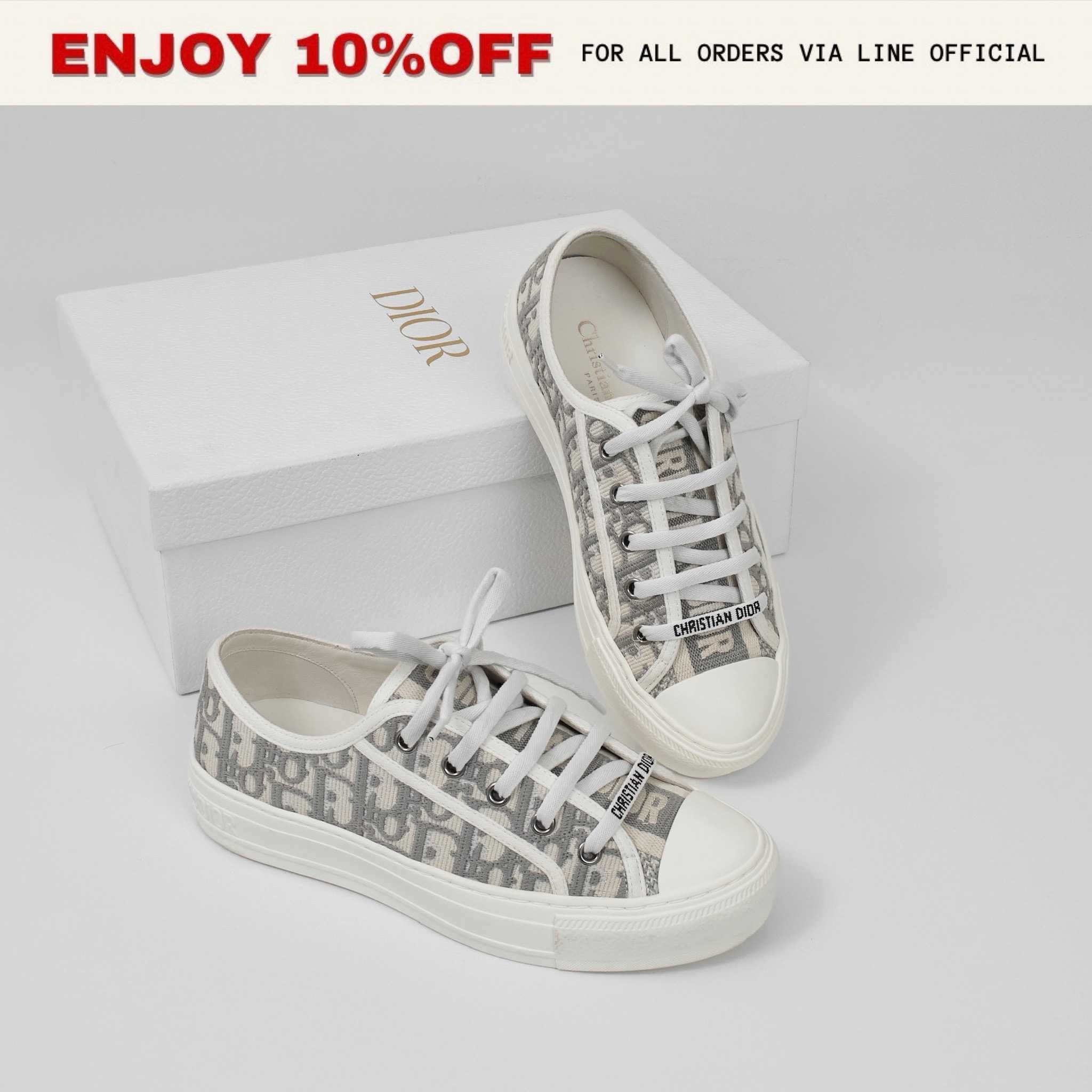 (C)📍LIKE NEW📍DIOR Walk'n'Dior Sneakers สี Grey Stone Dior Oblique Cotton | Shoes