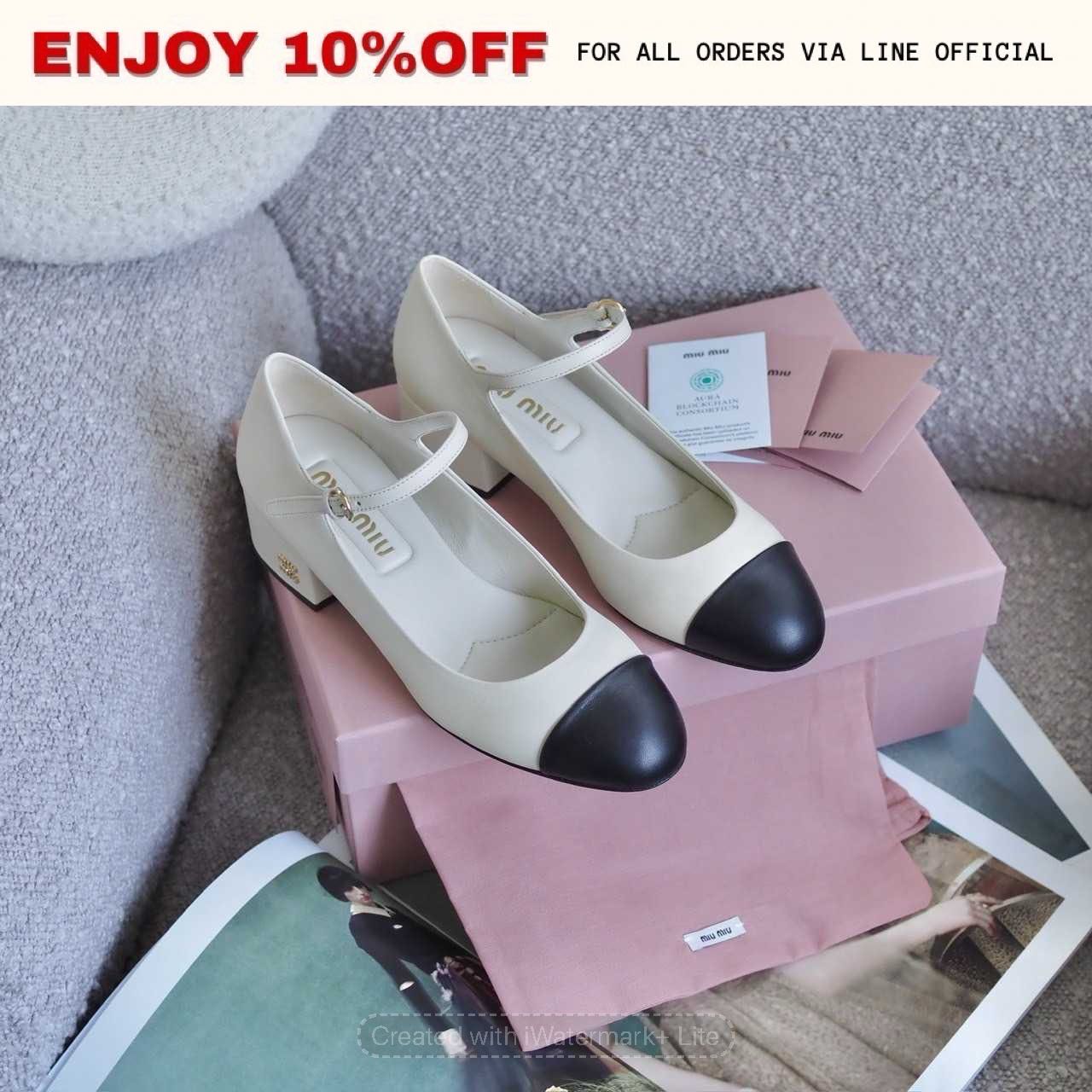 NEW! MIUMIU Two-Tone Leather Pumps สี Ivory/Black | Shoes