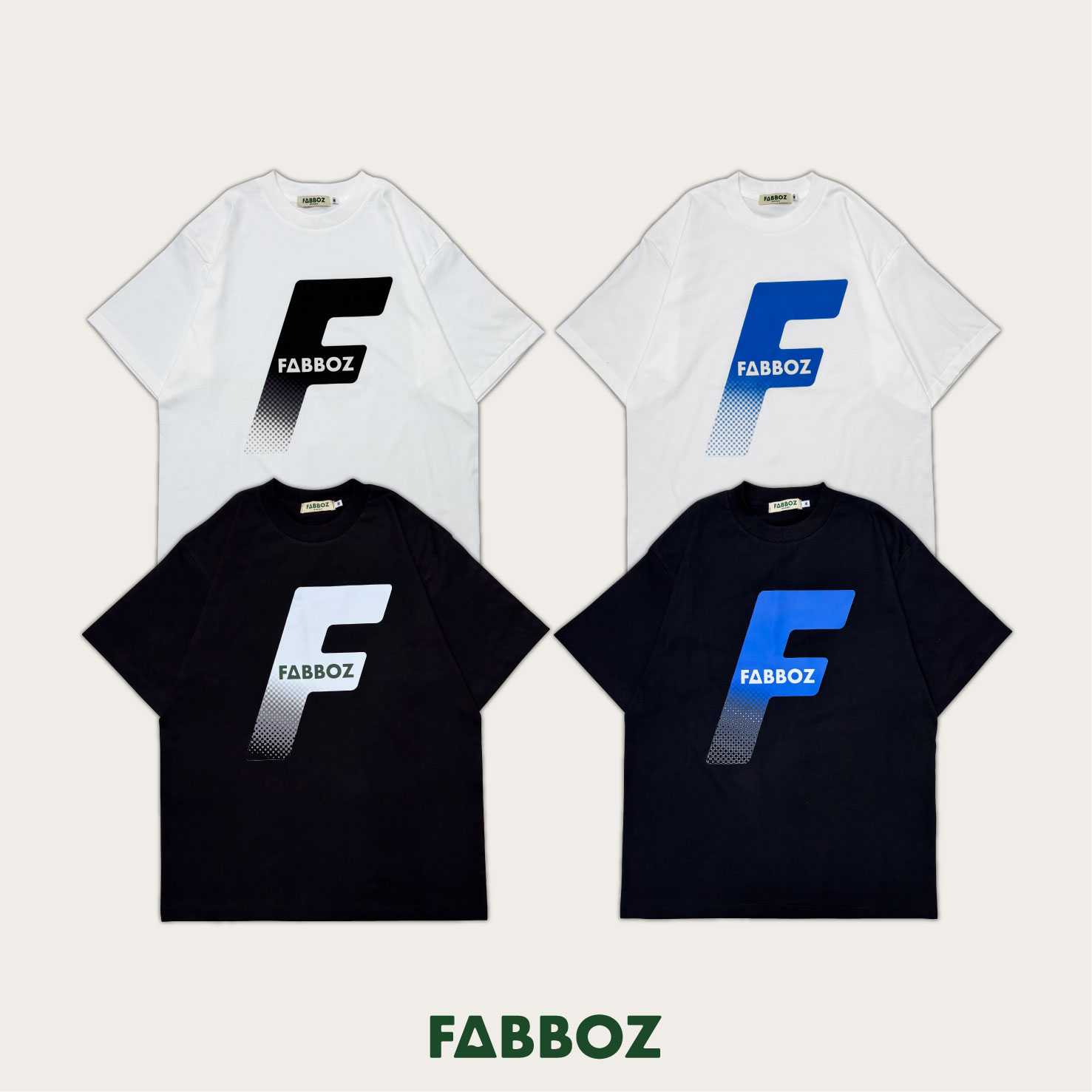 FABBOZ เสื้อคอกลมโอเวอรไซด์ พรีเมี่ยมคอตตอน สกรีนลาย F