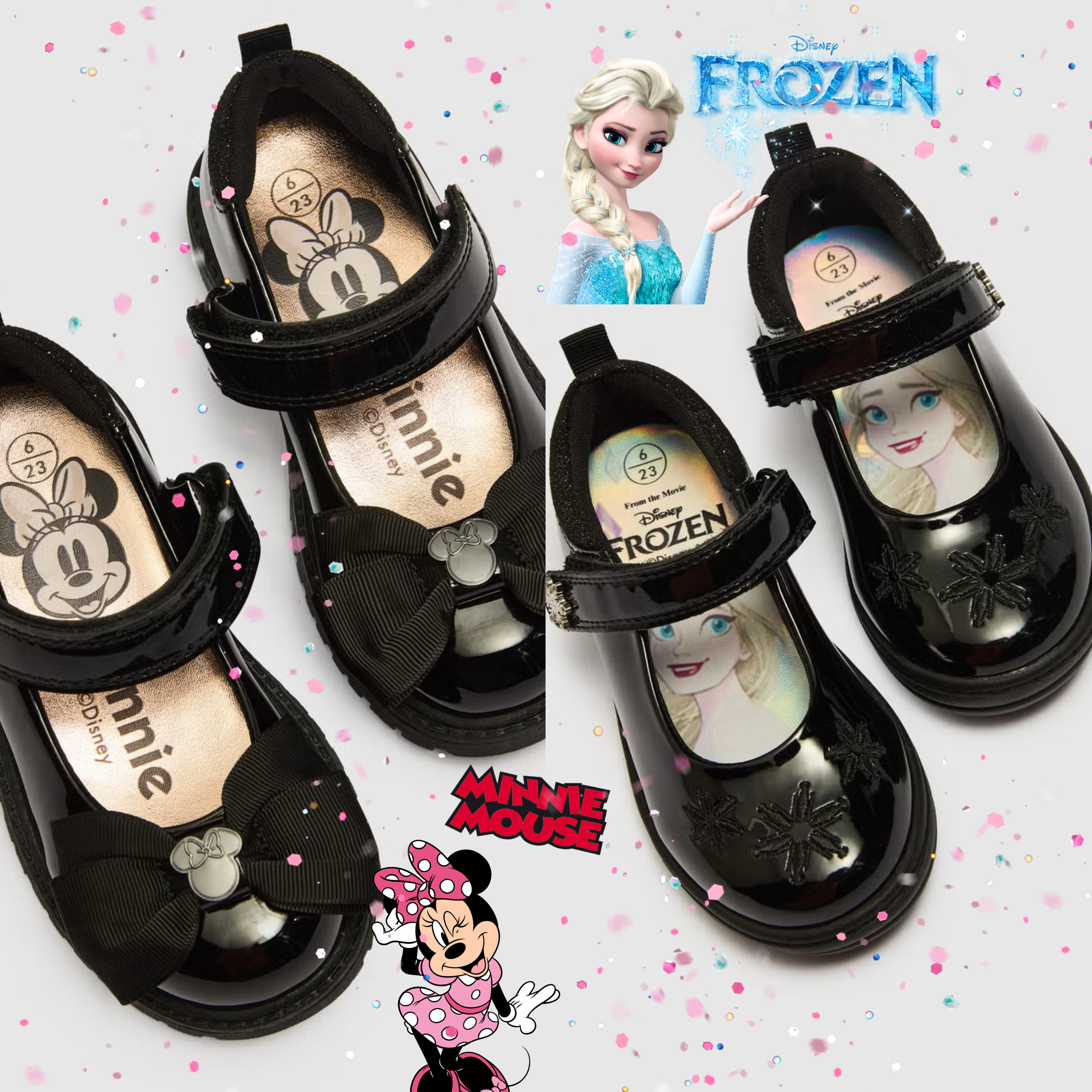 Preorder12-18วัน-(UK)/Size UK6-UK12/รองเท้านักเรียนเด็กหญิงสีดำ ลาย Disney