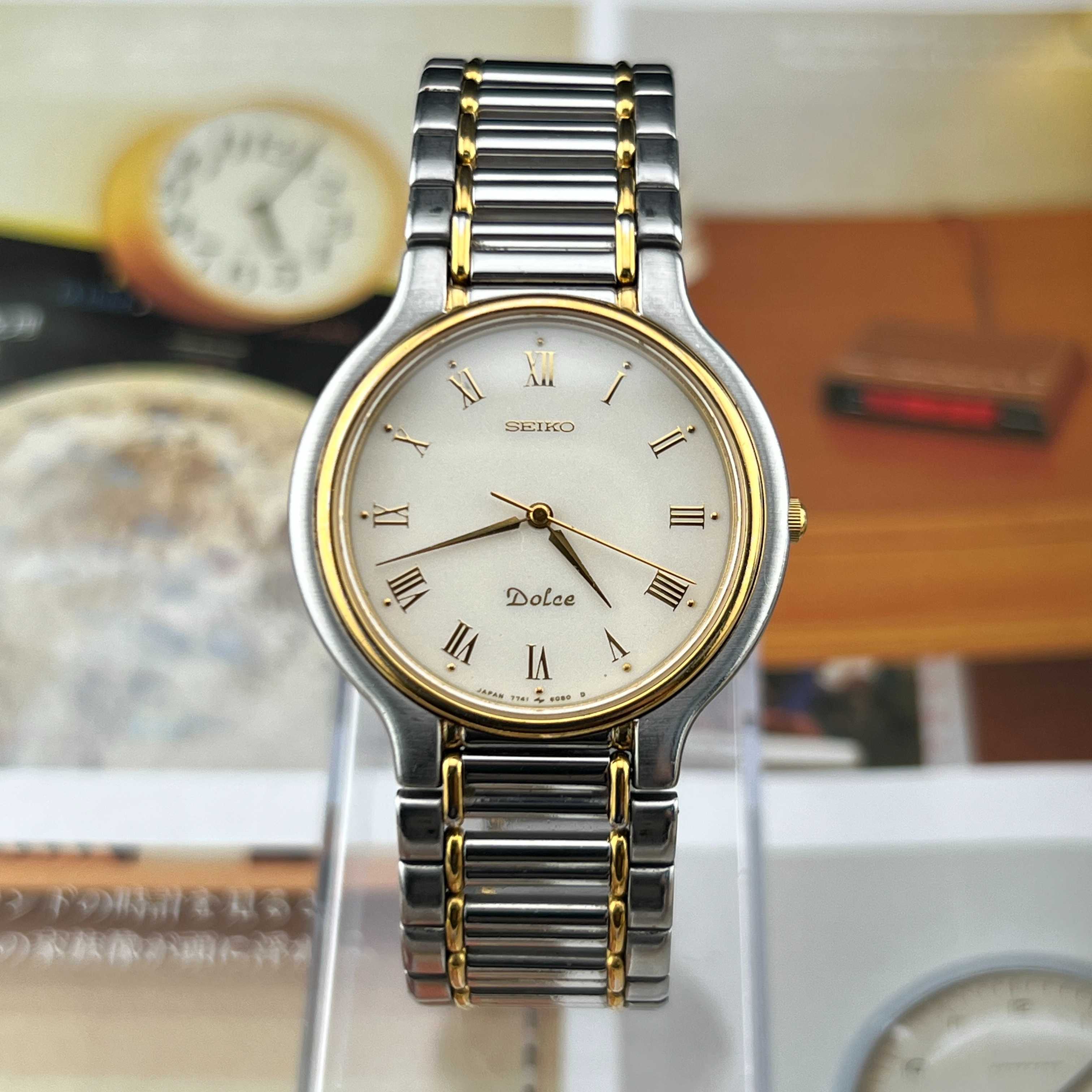 Vintage Seiko Dolce Roman Quartz Ivory Dial Ref.7741-6050 JDM Japan 1989