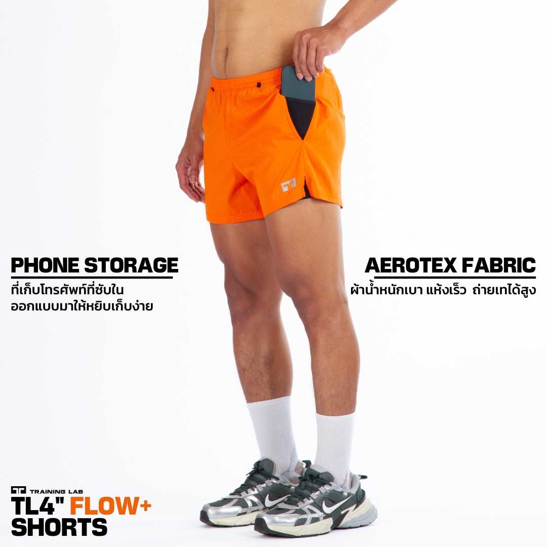 TL 4” Flow+ Shorts กางเกงวิ่งรุ่น 4 นิ้ว โฟล พลัส (ORANGE)