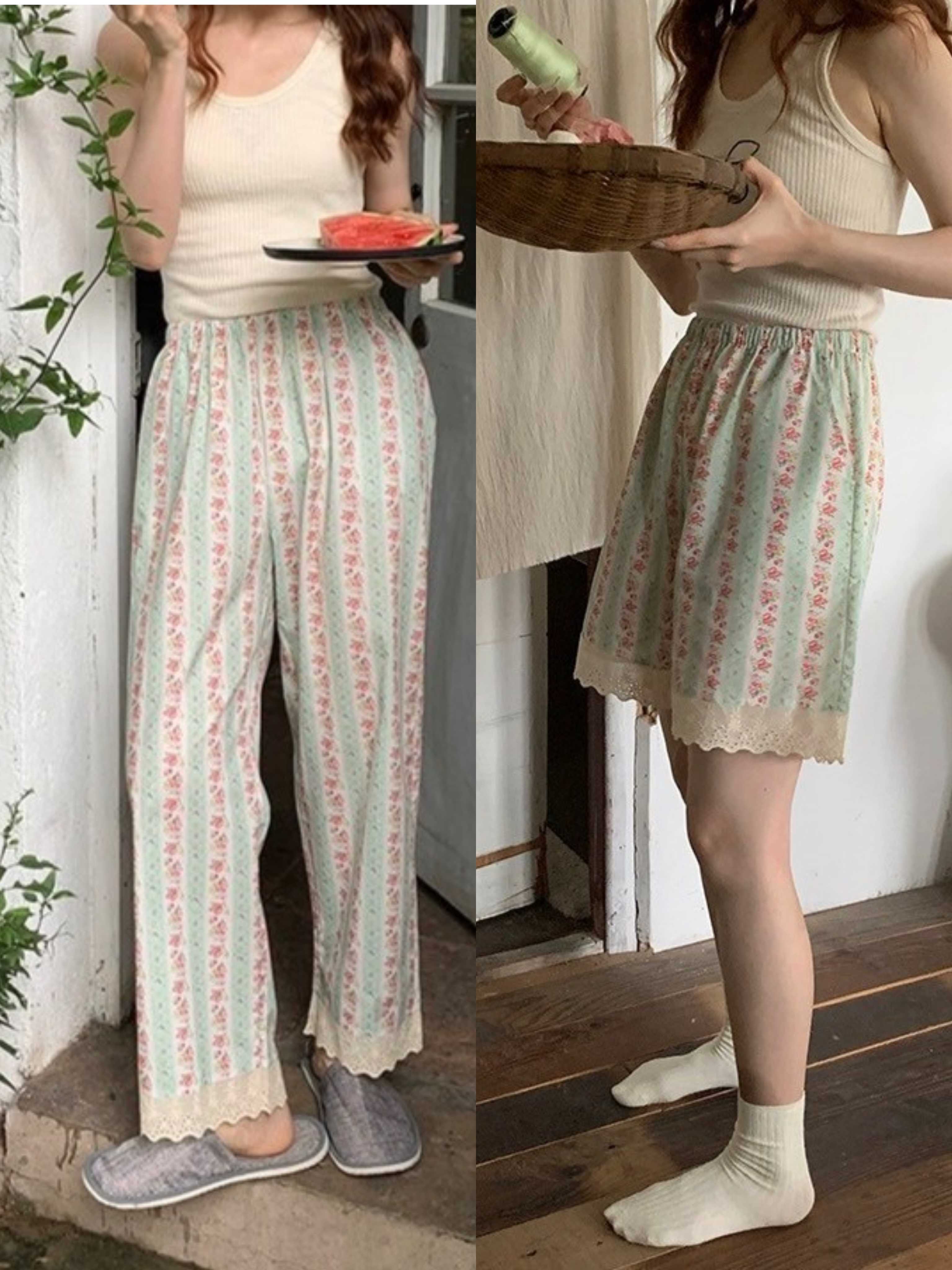 ( SALE ) BLUE SWEET FLORAL AND LACE STRIPED PARTS 