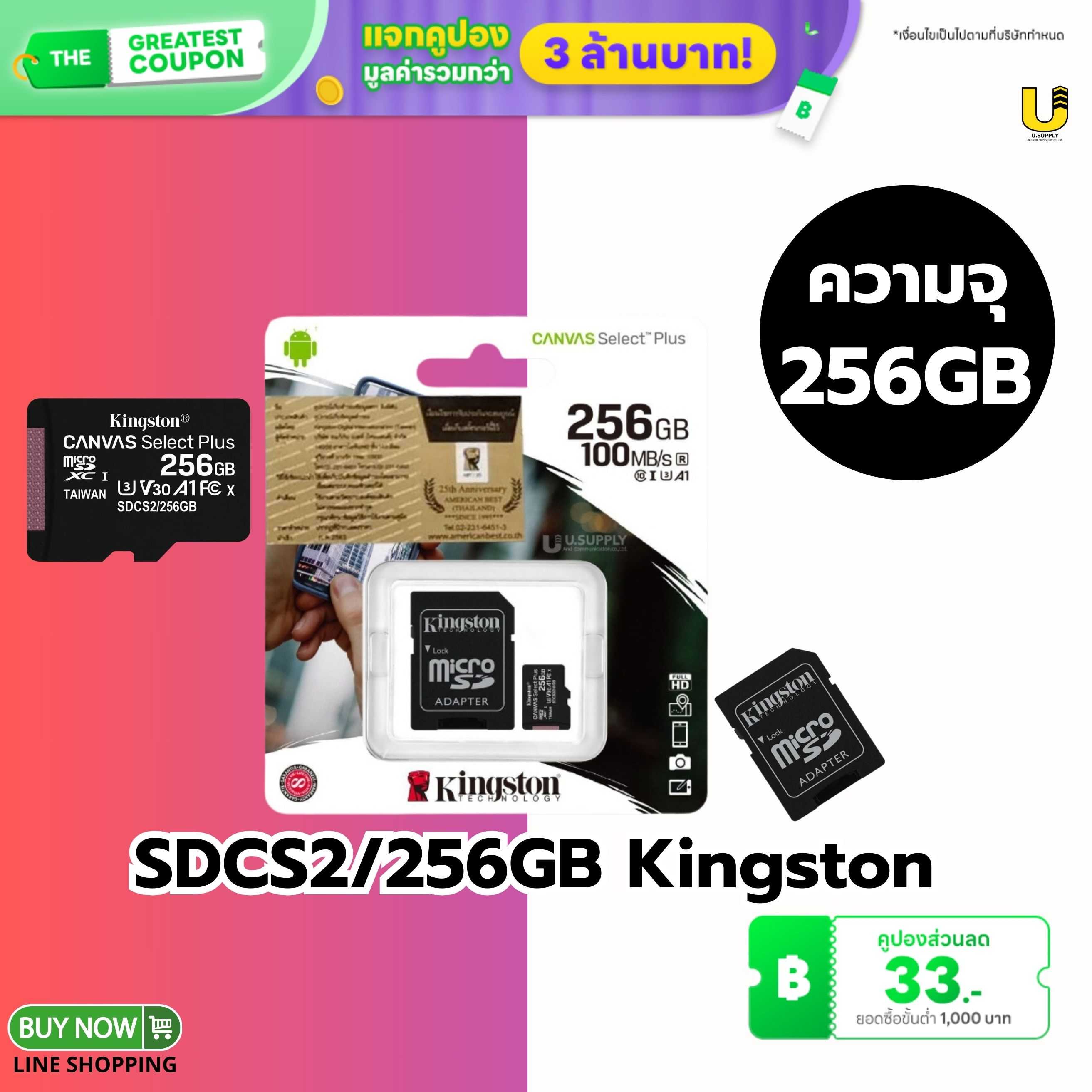 Kingston Memory Card Micro SD Class 10 เมมโมรี่การ์ด 256GB