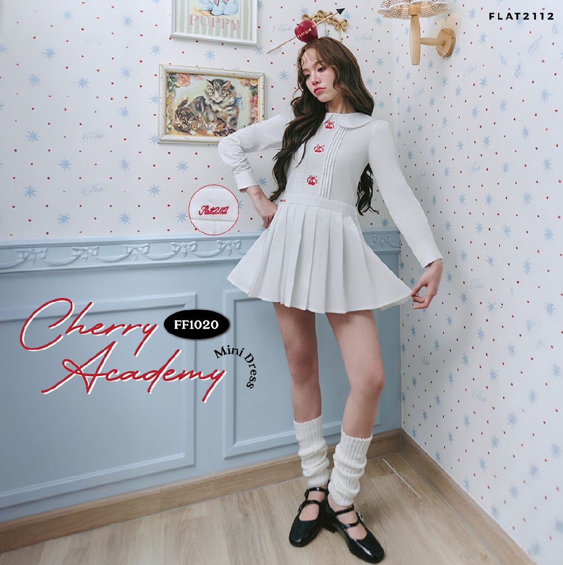 FLAT2112 FF1020 : CHERRY ACADEMY MINI DRESS เดรสสั้น เดรสแขนยาว ชุดออกงาน ชุดทำงาน