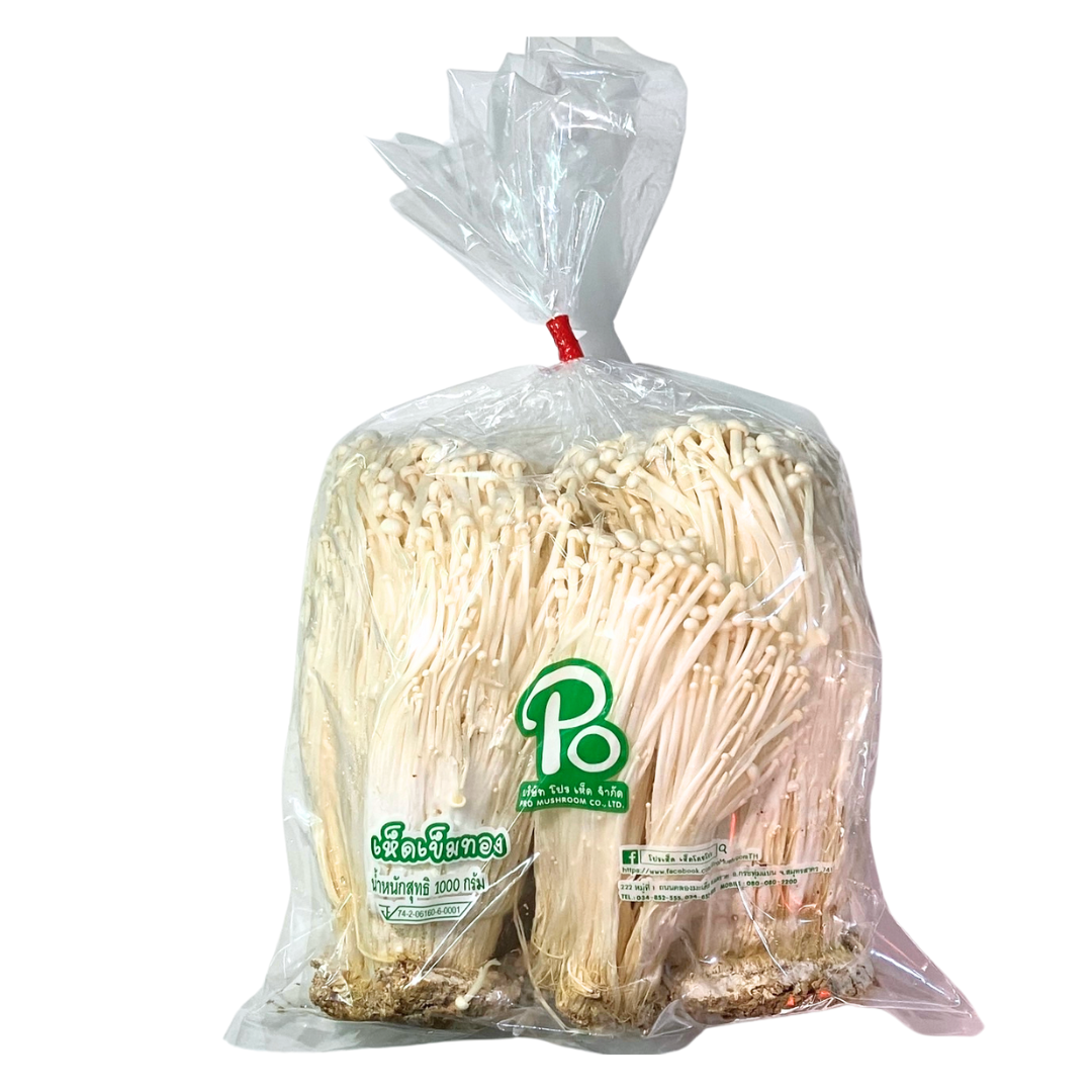 (ต เทปแดง) เห็ดเข็มทองเกรดรอง PO 1kg/p x 10p/กล่อง (010) (ส่ง 20+ 37 บาท) (ส่ง 10+ 37.50 บาท)