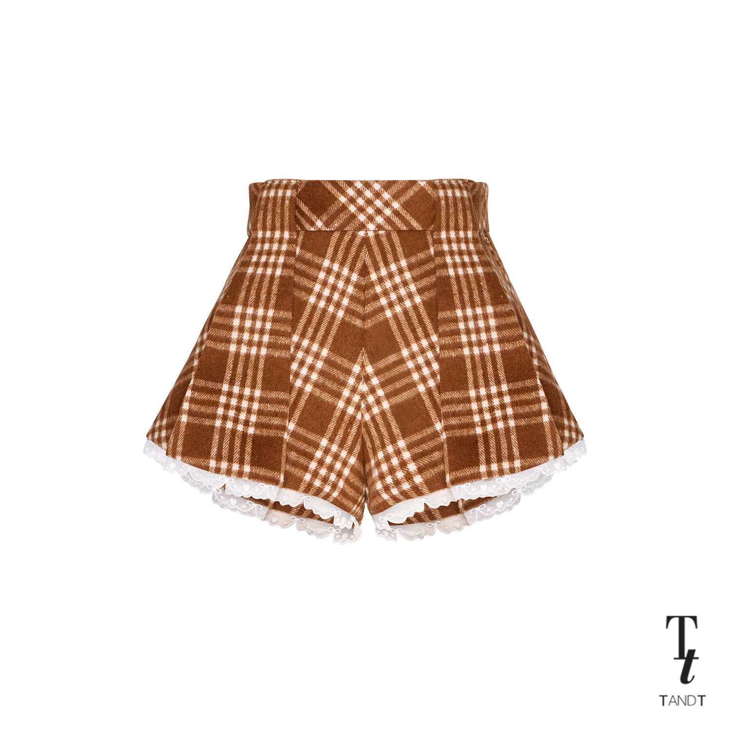 TandT - QUINN PANTS - LACE TRIMMED CHECKED SHORTS