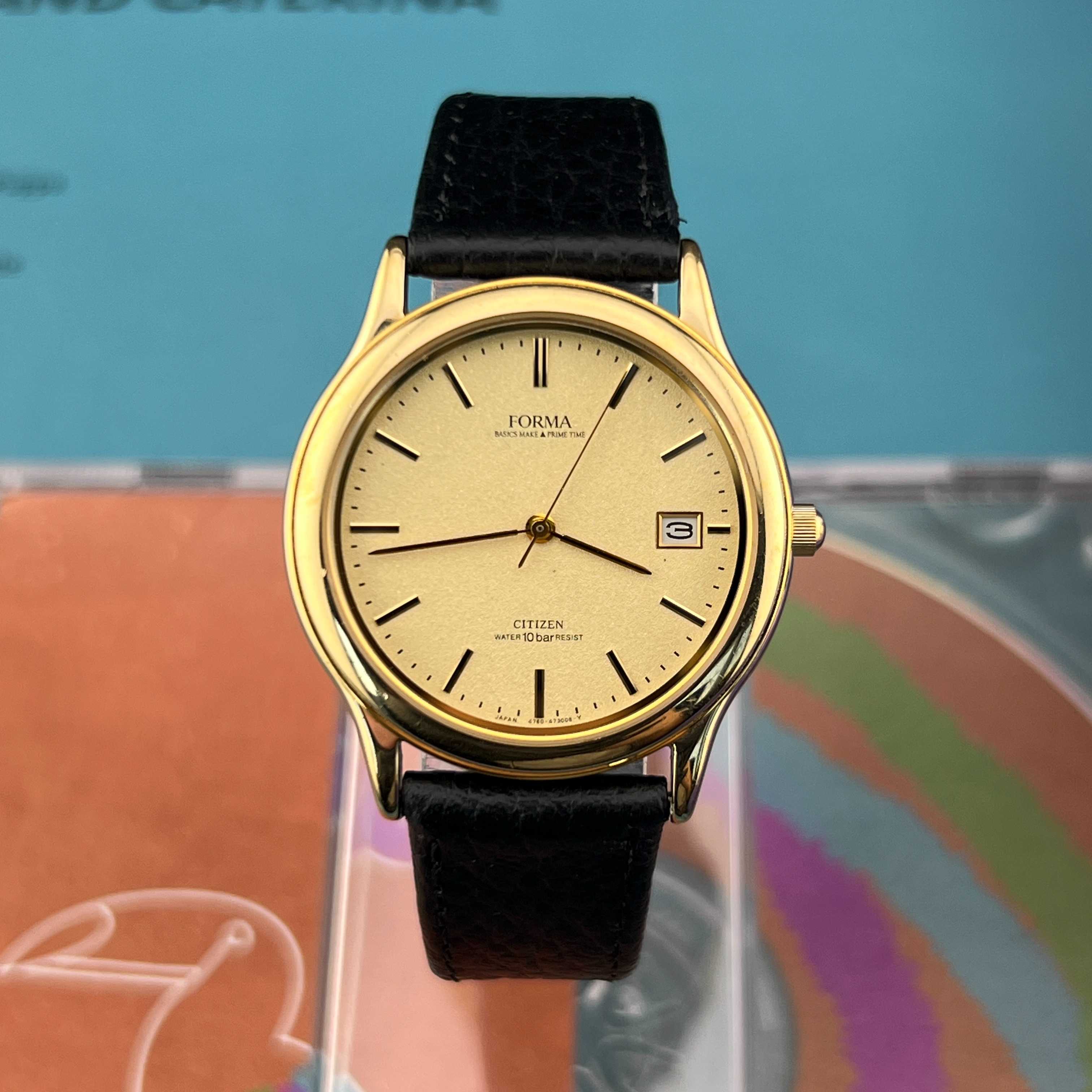 Vintage Citizen Forma Quartz Gold Dial Ref.4762-471032 Y Date Japan 2001